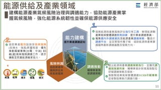 11
能源供給及產業領域
建構能源產業氣候風險治理與調適能力，協助能源產業掌
握氣候風險，強化能源系統韌性並確保能源供應安全
發展能源與產業風險評估指引等工具，辦理能源與
產業氣候變遷調適教育訓練，提升業者調適意識。
蒐集國內外調適資訊及能源產業調適策略，整合於
調適平台，並定期發布電子報，協助能源與產業掌
握國際最新調適議題及發展方向。
提出能源與產業調適策略指引，並擴充調
適措施資料庫，輔導業者針對高風險點位
研擬調適策略及措施。
推動製造業氣候變遷調適TCFD示範專案，
促使製造業執行調適行動。
能力建構
提升業者調適認知
風險辨識
協助業者辨
識與評估未
來氣候風險
調適推動
輔導業者規
劃調適策略
協助業者鑑別設施受氣候風險
(如淹水、強風)影響程度，優先
推動國營事業(台電、中油) 83
廠(處)氣候風險調適工作、逐步
擴散至民營能源廠家投入。
高溫 乾旱 淹水 強風 坡災
 