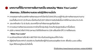 บทความที่ได้มาจากการสัมภาษณ์ใน แคมเปญ “Make Your Looks”
ศัลยกรรม…ไม่ใช่แค่ความสวย แต่ปฏิวัติความมั่นใจ
จากผลผลการสำรวจสถิติการศัลยกรรมจากทั่วโลกในปี 2018 มีจำนวนผู้เข้ารับบริการศัลยกรรมความงาม
รวมทั้งสิ้นมากกว่า 23 ล้านคน เมื่อเทียบกับปี 2017 มีอัตราการเติบโตเพิ่มขึ้นจากปีที่ผ่านมาประมาณ 5.4%
ประเทศไทยติด 1 ใน 10 อันดับ ประเทศที่มีการทำศัลยกรรมสูงที่สุดในโลก
ความนิยมการศัลยกรรมของประชากรไทยทั้งกลุ่มวัยรุ่น ไปจนถึงกลุ่มสูงวัยเพิ่มมากขึ้นเรื่อยๆ
บริษัท มาสเตอร์ สไตล์ จำกัด (มหาชน) จึงได้จัดโครงการ CSR เปลี่ยนชีวิต ปีที่ 2 ภายใต้แคมเปน
แนวคิดของโครงการคือ BE A BETTER YOU เป็นตัวเองในรูปแบบที่ดีกว่าเดิม
มีผู้สมัครทั่วประเทศกว่า 20,000 คน โดยคัดเลือกผู้เข้าร่วมแคมเปญเพียง 6 เคส เพื่อปรับ Looks เปลี่ยน
Style ให้ตัวเองดูดีและมั่นใจยิ่งขึ้น
“Make Your Looks”
อ้างอิง:https://www.thaipost.net/news-update/424863/
 