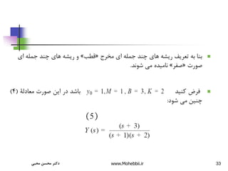 33

‫مخرج‬ ‫ای‬ ‫جمله‬ ‫چند‬ ‫های‬ ‫ریشه‬ ‫تعریف‬ ‫به‬ ‫بنا‬
«
‫قطب‬
»
‫ای‬ ‫جمله‬ ‫چند‬ ‫های‬ ‫ریشه‬ ‫و‬
‫صورت‬
«
‫صفر‬
»
‫شوند‬ ‫می‬ ‫نامیده‬
.

‫فرض‬
‫کنید‬
‫باشد‬
‫در‬
‫این‬
‫صورت‬
‫معادلة‬
(
4
)
‫چنین‬
‫می‬
‫شود‬
:
‫محبی‬ ‫محسن‬ ‫دکتر‬ www.Mohebbii.ir
 