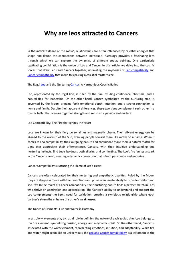 Why are leos attracted to Cancers PDF