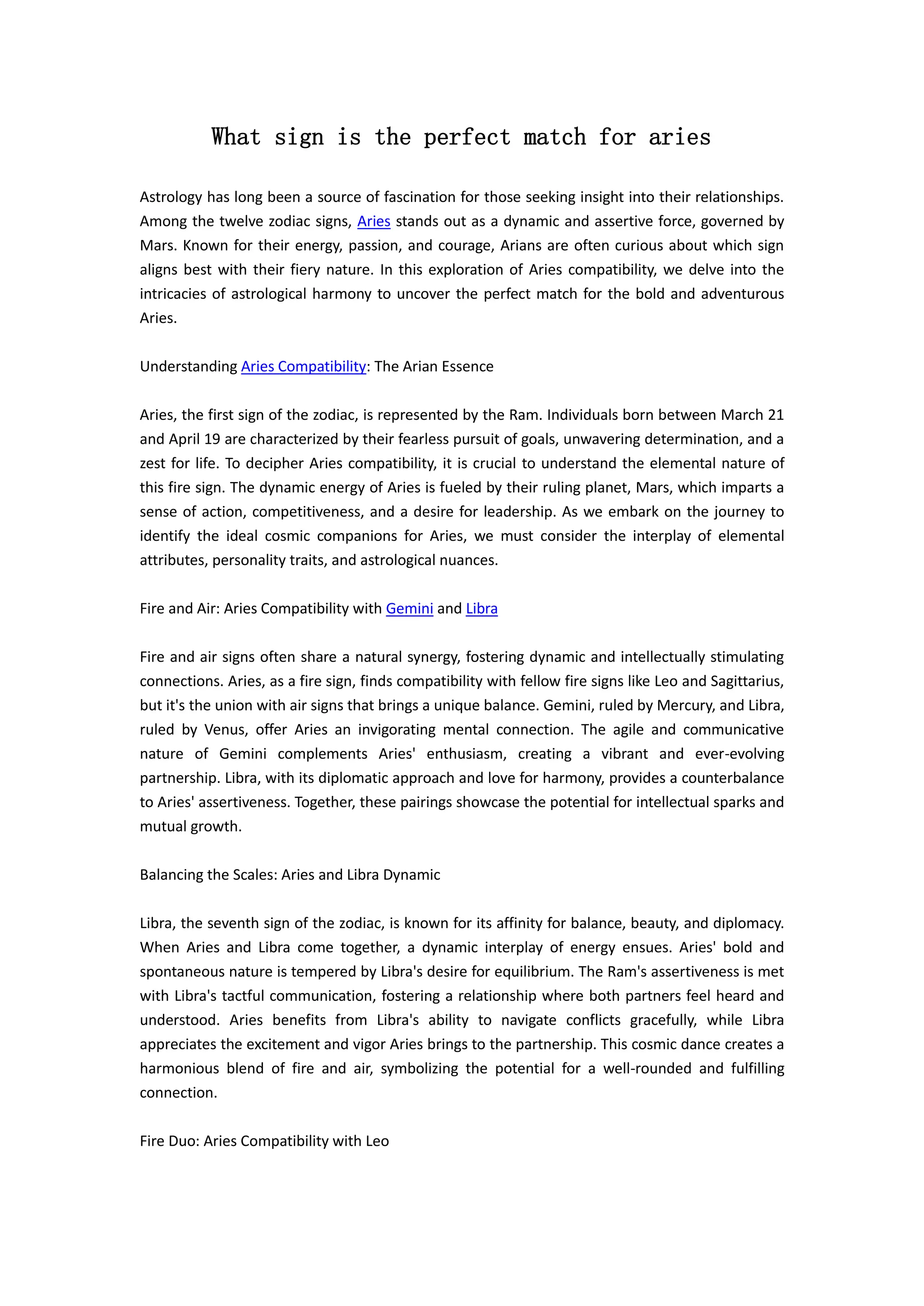 What sign is the perfect match for aries PDF