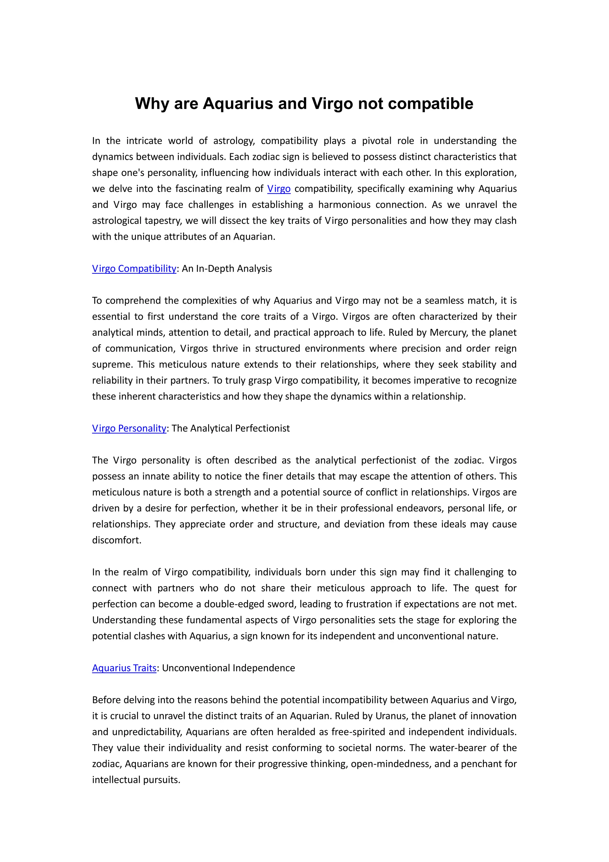 Why are Aquarius and Virgo not compatible | DOC