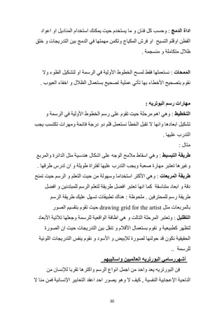 30
‫اداة‬
‫الدمج‬
:
‫وحسب‬
‫كل‬
‫فنان‬
‫و‬
‫ما‬
‫يستخدم‬
‫حيت‬
‫يمكنك‬
‫استخدام‬
‫المناديل‬
‫او‬
‫اعواد‬
‫القطن‬
‫اوقلم‬
‫التسيح‬
‫او‬
‫فرش‬
‫المكياج‬
‫وتكمن‬
‫مهمتها‬
‫في‬
‫الدمج‬
‫بين‬
‫التدريجات‬
‫و‬
‫خلق‬
‫ظالل‬
‫متكاملة‬
‫و‬
‫منسجمة‬
.
‫الممحات‬
:
‫نستعملها‬
‫فقط‬
‫لمسح‬
‫الخطوط‬
‫األولية‬
‫في‬
‫الرسمة‬
‫او‬
‫لتشكيل‬
‫الظوء‬
‫وال‬
‫نقوم‬
‫بتصحيح‬
‫األخطاء‬
‫بها‬
‫تأتي‬
‫عملية‬
‫تصحيح‬
‫بستعمال‬
‫الظالل‬
‫و‬
‫اخفاء‬
‫العيوب‬
.
‫مهارات‬
‫رسم‬
‫البوتريه‬
:
‫التخطيط‬
:
‫وهي‬
‫اهم‬
‫مرحلة‬
‫حيت‬
‫تقوم‬
‫على‬
‫رسم‬
‫الخطوط‬
‫األولية‬
‫في‬
‫الرسمة‬
‫و‬
‫تشكيل‬
‫ابعادها‬
‫وانها‬
‫ال‬
‫ت‬
‫قبل‬
‫الخطأ‬
‫نستعمل‬
‫قلم‬
‫دو‬
‫درجة‬
‫فاتحة‬
‫ومهرات‬
‫تكتسب‬
‫يجب‬
‫التدرب‬
‫عليها‬
.
‫متال‬
:
‫طريقة‬
‫التبسيط‬
:
‫وهي‬
‫اسقاط‬
‫مالمح‬
‫الوجه‬
‫على‬
‫اشكال‬
‫هندسية‬
‫متل‬
‫الدائرة‬
‫والمربع‬
‫وغيرها‬
‫تعتبر‬
‫مهارة‬
‫صعبة‬
‫ويجب‬
‫التدرب‬
‫عليها‬
‫لفتراة‬
‫طويلة‬
‫و‬
‫ان‬
‫تدرس‬
‫طرقها‬
.
‫طريقة‬
‫المربعات‬
:
‫وهي‬
‫األكتر‬
‫استخداما‬
‫وسهولة‬
‫من‬
‫حيت‬
‫التعلم‬
‫و‬
‫الرسم‬
‫حيت‬
‫تمنح‬
‫دقة‬
‫و‬
‫ابعاد‬
‫متناسقة‬
‫كما‬
‫انها‬
‫تعتبر‬
‫افضل‬
‫طريقة‬
‫لتعلم‬
‫الرسم‬
‫للمبتدئين‬
‫و‬
‫افضل‬
‫طريقة‬
‫رسم‬
‫للمحترفين‬
.
‫ملحوظة‬
:
‫هناك‬
‫تطبيقات‬
‫تسهل‬
‫عليك‬
‫طريقة‬
‫الرسم‬
‫بالمربعات‬
‫متل‬
artist
the
for
grid
drawing
‫حيت‬
‫تقوم‬
‫بتقسيم‬
‫الصور‬
‫التظليل‬
:
‫وتعتبر‬
‫المرحلة‬
‫التالت‬
‫و‬
‫هي‬
‫اظافة‬
‫الواقعية‬
‫للرسمة‬
‫وجعلها‬
‫تالتية‬
‫األبعاد‬
‫لتظهر‬
‫كطبيعية‬
‫و‬
‫نقوم‬
‫بستعمال‬
‫األقالم‬
‫و‬
‫تنقل‬
‫بين‬
‫التدريجات‬
‫حيت‬
‫ان‬
‫الصورة‬
‫الحقيقية‬
‫نكون‬
‫قد‬
‫حولنها‬
‫لصورة‬
‫لإلبيض‬
‫و‬
‫األسود‬
‫و‬
‫نقوم‬
‫ينفس‬
‫التدريجات‬
‫اللونية‬
‫للرسمة‬
..
‫أشهررسامي‬
‫البورتريه‬
‫العالميين‬
‫واساليبهم‬
‫فن‬
‫البورتريه‬
‫يعد‬
‫واحد‬
‫من‬
‫اجمل‬
‫انواع‬
‫الرسم‬
‫واكترها‬
‫تقربا‬
‫لإلنسان‬
‫من‬
‫الناحية‬
‫اإلعجابية‬
‫النفسية‬
,
‫كيف‬
‫ال‬
‫وهو‬
‫يصور‬
‫احد‬
‫اعقد‬
‫التعابير‬
‫اإلنسانية‬
‫فمن‬
‫منا‬
‫ال‬
 