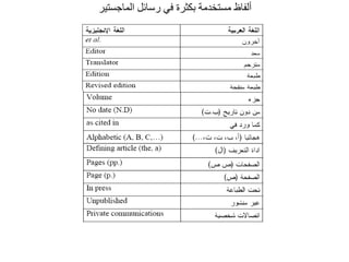 ‫الماجستير‬ ‫رسائل‬ ‫في‬ ‫بكثرة‬ ‫مستخدمة‬ ‫ألفاظ‬
 