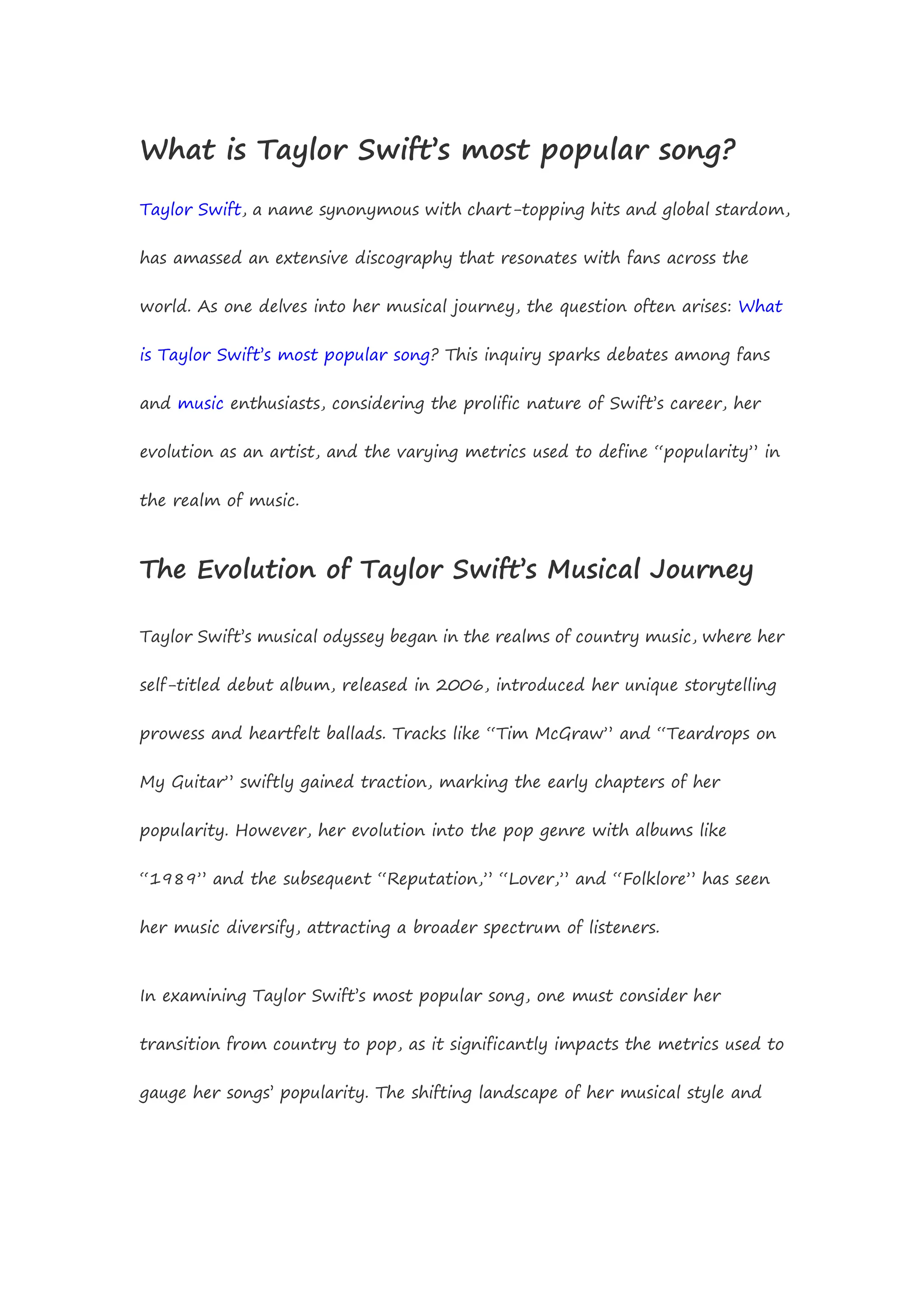 What is Taylor Swift’s most popular song? | PDF