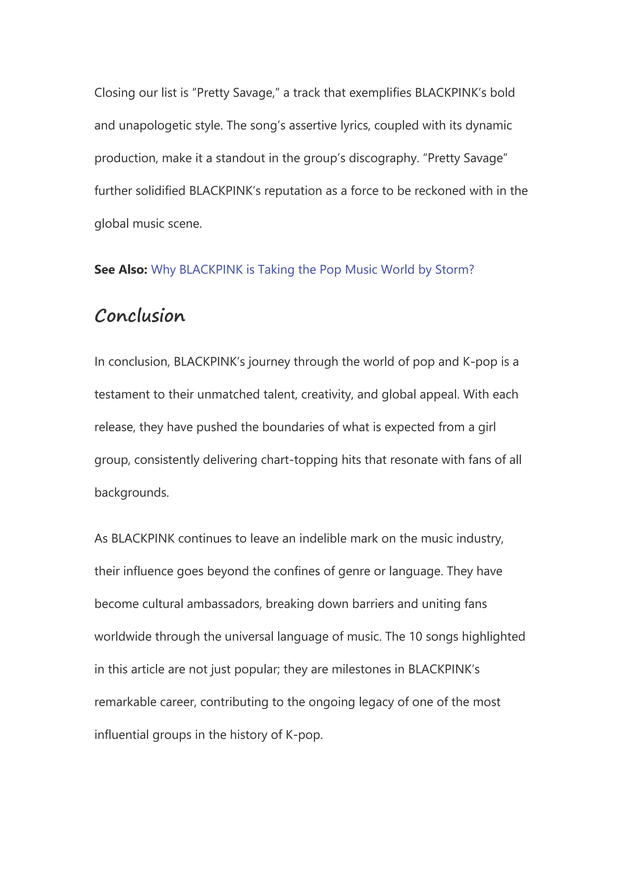10 Most Popular Songs of BLACKPINK A Comprehensive Analysis DOC
