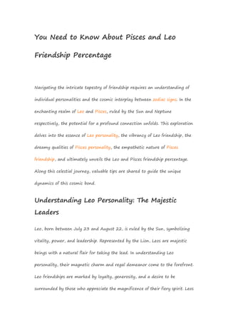 You Need to Know About Pisces and Leo Friendship Percentage | DOC