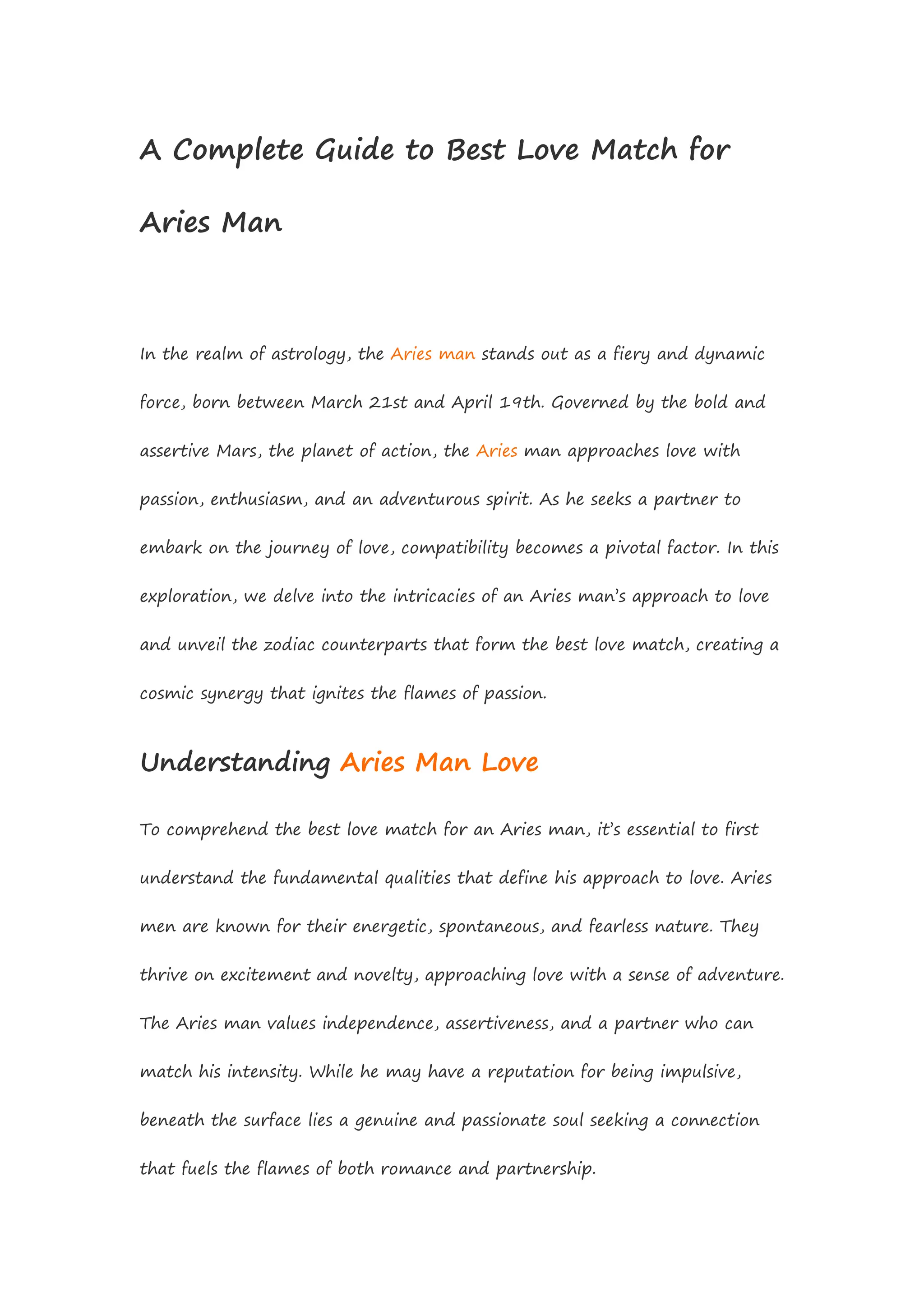 A Complete Guide to Best Love Match for Aries Man PDF