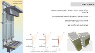 ▪
‫רפפות‬ ‫מערכת‬ ‫באמצעות‬ ‫דרומיות‬ ‫בחזיתות‬ ‫פסיבית‬ ‫הצללה‬
‫אלומיניום‬
▪
‫ומערביות‬ ‫מזרחיות‬ ‫בחזיתות‬ ‫אקלימי‬ ‫כפול‬ ‫מסך‬ ‫קיר‬ ‫מערכת‬
▪
‫המשרדים‬ ‫בכל‬ ‫טבעיים‬ ‫ואוורור‬ ‫תאורה‬
▪
‫פוטו‬ ‫תאים‬ ‫מערכת‬
-
‫בגג‬ ‫וולטאיים‬
‫אנרגטית‬ ‫יעילות‬
‫כפול‬ ‫מסך‬ ‫קיר‬ ‫מערכת‬
‫אקלימי‬
–
‫טיפוסי‬ ‫חתך‬
‫אקלימי‬ ‫כפול‬ ‫מסך‬ ‫קיר‬ ‫מערכת‬
-
‫שונות‬ ‫בעונות‬ ‫אקלימית‬ ‫סכמה‬
 
