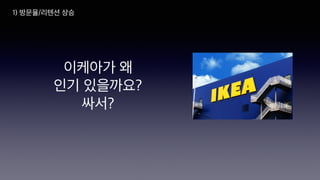 이케아가 왜
인기 있을까요?
싸서?
1) 방문율/리텐션 상승
 