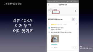 리뷰 408개.
이거 두고
어디 못가죠
화해
화장품 플랫폼 서비스
1) 방문율/리텐션 상승
 