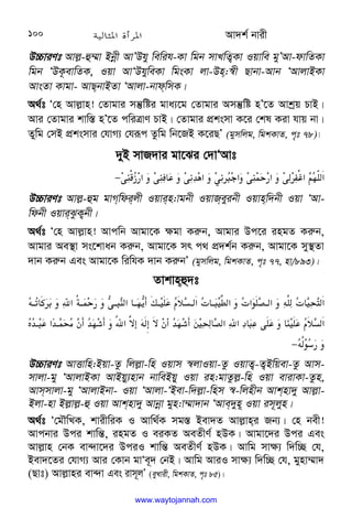 Av`k© bvix
100
D”PviYt Avj−-û¤§v Bbœx AvÕDhy wewih-Kv wgb mvLwZ¡Kv Iqvwe gyÕAv-dvwZKv
wgb ÔDK‚evwZK, Iqv AvÔDhyweKv wgsKv jv-Dn:¯^x Qvbv-Avb ÔAvjvBKv
AvsZv Kvgv- AvQbvBZv ÔAvjv-bvdwmK|
A_©t Ô†n Avj−vn! †Zvgvi mš‘wói gva¨‡g †Zvgvi Amš‘wó nÕ‡Z Avkªq PvB|
Avi †Zvgvi kvw¯— nÕ‡Z cwiÎvY PvB| †Zvgvi cÖksmv K‡i †kl Kiv hvq bv|
Zywg †mB cÖksmvi †hvM¨ †hiƒc Zzwg wb‡RB K‡iQÕ (gymwjg, wgkKvZ, c„t 78)|
`yB mvR`vi gv‡Si †`vÔAvt
;
j$‫א‬
; 
.
H*‫א‬
L 
IM‫א‬
; $‫א‬
„‫א‬
C
0–‫א‬
−
 
D”PviYt Avj−-ûg gvMwdijx Iqvin:vgbx IqvReyibx Iqvnw`bx Iqv ÔAv-
wdbx IqviSzK¡bx|
A_©t Ô†n Avj−vn! Avcwb Avgv‡K ¶gv Ki“b, Avgvi Dc‡i ingZ Ki“b,
Avgvi Ae¯’v ms‡kvab Ki“b, Avgv‡K mr c_ cÖ`k©b Ki“b, Avgv‡K my¯’Zv
`vb Ki“b Ges Avgv‡K wiwhK `vb Ki“bÕ (gymwjg, wgkKvZ, c„t 77, nv/893)|
Zvkvnû`t





















[
‫א‬6c@ 
$
l
@I
;‫א‬ @
0l
3%s@
.
ae
!@‫א‬
 @
I:
45‫א‬

‫א‬
+
@‫א‬
D4
 

‫א‬


D@
K





t
H@I
.‫'א‬
H@

(
W%
H
0S%
6‫א‬4=B
DB=W%
H
0S%
/ 
‫א‬‫א‬U 
I.
.
 
;
.
ae
!‫א‬

D6+
8
$

−
 
D”PviYt AvËvwn:Bqv-Zz wjj−v-wn Iqvm ¯^jvIqv-Zz IqvZ¡-Z¡Bwqev-Zz Avm-
mvjv-gy ÔAvjvBKv AvBqy¨nvb bvweBqy Iqv in:gvZzj−-wn Iqv evivKv-Zzn,
Avmmvjv-gy ÔAvjvBbv- Iqv ÔAvjv-ÔBev-w`j−v-wnm ¯^-wjnxb Avknv`y Avj−v-
Bjv-nv Bj−vj−-û Iqv Avknv`y Avbœv gyn:v¤§v`vb ÔAve`yn~ Iqv im~jyn|
A_©t Ô†gŠwLK, kvixwiK I Avw_©K mg¯— Bev`Z Avj−vni Rb¨| †n bex!
Avcbvi Dci kvwš—, ingZ I eiKZ AeZxY© nDK| Avgv‡`i Dci Ges
Avj−vn †bK ev›`v‡`i DciI kvwš— AeZxY© nDK| Avwg mv¶¨ w`w”Q †h,
Bev`‡Zi †hvM¨ Avi †Kvb gvÔe~` †bB| Avwg AviI mv¶¨ w`w”Q †h, gynv¤§v`
(Qvt) Avj−vni ev›`v Ges ivm~jÕ (eyLvix, wgkKvZ, c„t 85)|
www.waytojannah.com
 