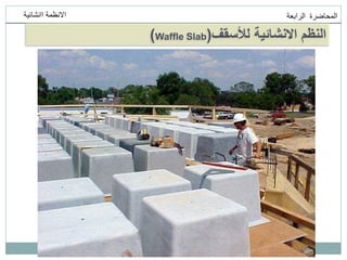 ‫انمحاضرة‬
‫انرابعت‬
‫اانشائيت‬ ‫االنظمت‬
‫لألسقف‬ ‫االنشائية‬ ‫النظم‬
(
Waffle Slab
)
 