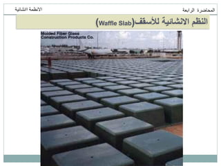 ‫انمحاضرة‬
‫انرابعت‬
‫اانشائيت‬ ‫االنظمت‬
‫لألسقف‬ ‫االنشائية‬ ‫النظم‬
(
Waffle Slab
)
 