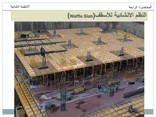‫انمحاضرة‬
‫انرابعت‬
‫اانشائيت‬ ‫االنظمت‬
‫لألسقف‬ ‫االنشائية‬ ‫النظم‬
(
Waffle Slab
)
 