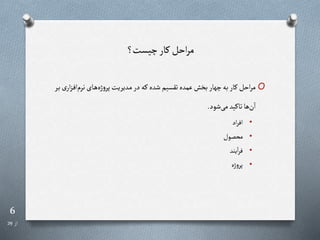 6
‫از‬
29
‫چیست؟‬‫رار‬ ‫احل‬‫ر‬‫م‬
O
‫نر‬‫رای‬‫ه‬‫ژه‬‫و‬‫پر‬‫ردیریت‬‫م‬‫در‬ ‫ره‬ ‫شده‬ ‫تقسیم‬‫عمده‬‫بخش‬‫چهار‬‫به‬‫رار‬ ‫احل‬‫ر‬‫م‬
‫رر‬‫ب‬‫ی‬‫ار‬‫ز‬‫ر‬‫ف‬‫ا‬‫م‬
‫شود‬‫می‬‫تارید‬‫ها‬‫ن‬‫ا‬
.
•
‫اد‬‫ر‬‫اف‬
•
‫محصول‬
•
‫یند‬‫ا‬‫ر‬‫ف‬
•
‫ژه‬‫و‬‫پر‬
 