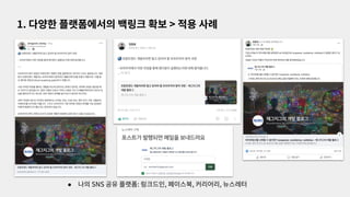 ● 나의 SNS 공유 플랫폼: 링크드인, 페이스북, 커리어리, 뉴스레터
1. 다양한 플랫폼에서의 백링크 확보 > 적용 사례
 