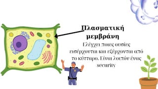 Πλασματική
μεμβράνη
Ελέγχει ποιες ουσίες
εισέρχονται και εξέρχονται από
το κύτταρο. Είναι λοιπόν ένας
security
 