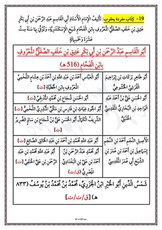 Page
22
of
67
19
-
‫يعقوب‬ ‫لاة‬ ‫م‬ ‫اب‬َ ‫ي‬‫يف‬
‫ي‬ ‫ا‬َ ‫ِل‬
‫ة‬ُ ‫ِل‬
‫األ‬ ‫ي‬‫م‬‫ا‬َ‫م‬‫ي‬ ‫ِل‬ ‫ا‬ ُ
‫يف‬‫ي‬‫ل‬‫ِل‬‫ن‬َ‫ل‬ :
ٍ‫ِلل‬‫ا‬َ‫ب‬ ‫ي‬
‫إل‬َ ‫ي‬‫ن‬‫ِل‬‫ب‬ ‫ي‬‫َن‬ ‫ِل‬
‫مح‬َّ‫الل‬ ‫ي‬‫د‬‫ِل‬‫ب‬َ‫ع‬ ‫ي‬ ‫ي‬
‫اة‬َ‫ق‬‫ِل‬‫ل‬‫ا‬ ‫ي‬
‫إل‬َ
َّ
‫ت‬ ‫ي‬
‫ة‬ َ‫ة‬َ‫ن‬ َ
‫ة‬ ‫ا‬َ ‫ي‬
‫هب‬ َ ِّ ُ‫و‬ُ‫ل‬َ‫و‬ ،‫ي‬‫ة‬َّ‫ي‬‫ي‬‫ر‬َ‫ِلد‬‫ن‬َ‫ا‬ ‫ِل‬
‫ة‬‫ي‬ ‫ِل‬ ‫ا‬ ‫ي‬
‫خ‬‫ِل‬‫ي‬ َ
‫ش‬ ‫ي‬‫م‬‫ا‬َّ‫ب‬َ ‫ِل‬‫ل‬‫ا‬ ‫ي‬‫ن‬‫ِل‬‫ب‬‫ا‬‫ي‬‫ب‬ ‫ي‬
‫وف‬ ُ‫ل‬‫ِل‬‫ع‬َ‫ِل‬‫مل‬‫ا‬ ِّ ِّ
‫ه‬َ‫ق‬ َّ
‫الص‬ ٍ
‫ف‬َ َ
‫ن‬ ‫ي‬‫ن‬‫ِل‬‫ب‬ ‫ي‬
‫يي‬‫ي‬ َ‫ع‬
ٍ‫ة‬َ‫ر‬ ‫ي‬
‫ام‬ ‫ي‬‫س‬‫ِل‬ َ
‫َخ‬َ‫و‬ َ‫ة‬ َ ‫ِل‬
‫رش‬َ‫ع‬
‫ي‬
‫إل‬َ ‫ي‬‫ن‬‫ِل‬‫ب‬ ‫ي‬‫َن‬ ‫ِل‬
‫مح‬َّ‫الل‬ ُ‫د‬‫ِل‬‫ب‬َ‫ع‬ ‫ي‬ ‫ي‬
‫اة‬َ‫ق‬‫ِل‬‫ل‬‫ا‬ ‫و‬ُ‫ب‬َ
‫ي‬
‫وف‬ُ‫ل‬‫ِل‬‫ع‬َ‫ِل‬‫مل‬‫ا‬ ُّ ِّ
‫ه‬َ‫ق‬ َّ
‫الص‬ ٍ
‫ف‬َ َ
‫ن‬ ‫ي‬‫ن‬‫ِل‬‫ب‬ ‫ي‬
‫يي‬‫ي‬ َ‫ع‬ ٍ‫ِلل‬‫ا‬َ‫ب‬
( ‫ي‬‫م‬‫ا‬َّ‫ب‬َ ‫ِل‬‫ل‬‫ا‬ ‫ي‬‫ن‬‫ِل‬‫ب‬‫ا‬‫ي‬‫ب‬
516
)‫ـه‬
َ ‫ي‬‫ي‬ ‫ا‬َ‫ل‬‫ِل‬‫ب‬‫ي‬‫إ‬ ‫ي‬‫ن‬‫ِل‬‫ب‬ ‫ي‬ ‫ا‬َ‫يف‬ َ‫ل‬َ‫ب‬ ٍ‫ل‬‫ي‬ ‫ا‬َ ‫و‬ُ‫ب‬َ
ُّ‫ر‬‫ي‬‫وع‬ ُ
‫ش‬ُ ‫ِل‬ ‫ا‬ ِّ
‫ي‬
‫ش‬َ‫ل‬ُ‫ق‬‫ِل‬‫ل‬‫ا‬
ِّ
‫ر‬‫ي‬‫م‬‫ِل‬‫ا‬َّ ‫ال‬ ٍ‫م‬‫ا‬ َ
‫ش‬‫ي‬ ‫ي‬‫ن‬‫ِل‬‫ب‬ َ‫َد‬ ‫ِل‬
‫مح‬َ ‫ي‬‫ن‬‫ِل‬‫ب‬‫ي‬
َّ
‫اَّلل‬ ‫ي‬‫د‬‫ِل‬‫ب‬َ‫ع‬ ‫ي‬‫ن‬‫ِل‬‫ب‬ َ‫َد‬ ‫ِل‬
‫مح‬َ ‫ي‬‫اس‬َّ‫ب‬َ‫ع‬‫ِل‬‫ل‬‫ا‬ ‫و‬ُ‫ب‬َ
‫ا‬‫ي‬‫ب‬ ‫ي‬
‫وف‬ ُ‫ل‬‫ِل‬‫ع‬َ‫ِل‬‫مل‬‫ا‬
[ ‫ي‬‫ة‬َ‫ئ‬‫ِل‬‫ي‬َ‫ط‬ُ ‫ِل‬‫احل‬ ‫ي‬‫ن‬‫ِل‬‫ب‬
]
‫ي‬‫د‬‫ِل‬‫ب‬َ‫ع‬ َ‫َد‬ ‫ِل‬
‫مح‬َ ُ‫ن‬‫ِل‬‫ب‬ ُّ
‫ي‬
‫ه‬َ‫ع‬ ‫ي‬‫ن‬ َ
‫س‬َ ‫ِل‬‫احل‬ ‫و‬ُ‫ب‬َ
ُّ
‫ي‬
‫ِس‬‫ي‬‫د‬‫ِل‬‫ق‬َ‫ِل‬‫مل‬‫ا‬ ُّ ‫ي‬‫ار‬َ‫ا‬ُ‫ب‬‫ِل‬‫ل‬‫ا‬ ‫ي‬‫ن‬‫ِل‬‫ب‬ ‫ي‬‫د‬‫ي‬‫اس‬َ‫و‬‫ِل‬‫ل‬‫ا‬
ُّ
‫ي‬
‫ه‬َ‫ب‬‫ِل‬‫ن‬َ ‫ِل‬‫احل‬
[ ِّ‫ر‬‫ي‬ ‫ي‬ ‫ِل‬‫د‬ُ‫ِل‬‫مل‬‫ا‬ ٍ‫د‬َّ‫َم‬ ُ
‫حم‬ ‫ي‬‫ن‬‫ِل‬‫ب‬ ‫ي‬‫ع‬‫ا‬َ‫ج‬ ُ
‫ش‬ ‫ي‬‫ن‬ َ
‫س‬َ ‫ِل‬‫احل‬ ‫و‬ُ‫ب‬َ
]
‫و‬ُ‫ب‬َ
ِّ ‫ي‬‫ر‬‫ي‬‫ِلر‬‫ن‬ُ‫ِل‬‫مل‬‫ا‬ ٍّ
‫ِّر‬‫ا‬َ‫م‬ ‫ي‬‫ن‬‫ِل‬‫ب‬ ‫ي‬‫س‬‫ي‬‫ار‬َ‫ف‬ ‫ي‬‫ن‬‫ِل‬‫ب‬ ‫ي‬
‫اث‬َ‫ي‬‫ي‬‫غ‬ ‫ي‬‫وا‬ُ ‫ِل‬ ‫ا‬
[ ُّ‫ر‬‫ي‬‫م‬‫ِل‬‫ا‬َّ ‫ال‬
]
ُ‫يل‬ ‫ي‬ َّ
‫الّض‬ٍ‫ي‬‫اَل‬ َ
‫ة‬ ‫ي‬‫ن‬‫ِل‬‫ب‬ ‫ي‬‫ع‬‫ا‬َ‫ج‬ ُ
‫ش‬ ُ‫ن‬‫ِل‬‫ب‬ ُّ
‫ي‬
‫ه‬َ‫ع‬ ‫ي‬‫ن‬ َ
‫س‬َ ‫ِل‬‫احل‬ ‫و‬ُ‫ب‬َ ُ
‫ل‬ َ‫َام‬‫ا‬‫ِل‬‫ل‬‫ا‬ ُ
‫يف‬ ‫ي‬ َّ
‫الرش‬
[
]
‫ي‬ ‫ِل‬‫َّج‬‫ن‬‫ال‬ ‫ي‬‫ن‬‫ِل‬‫ب‬ َ‫َد‬ ‫ِل‬
‫مح‬َ ‫ي‬ ‫ِل‬‫َّج‬‫ن‬‫ال‬ ‫ي‬ ‫ي‬ ‫ي‬ َ ‫ِل‬
‫األ‬
‫ي‬‫ن‬‫ِل‬‫ب‬ َ‫ل‬َ‫م‬ُ‫ع‬ ‫ي‬‫ن‬‫ِل‬‫ب‬ َ‫َد‬ ‫ِل‬
‫مح‬َ ‫ي‬‫ن‬‫ِل‬‫ب‬ َ ‫ي‬‫ي‬‫ع‬ َ‫ام‬ ‫ِل‬
‫ة‬‫ي‬‫إ‬
ِّ
‫ي‬
‫ِس‬‫ي‬‫د‬‫ِل‬‫ق‬َ‫ِل‬‫مل‬‫ا‬ َ‫ل‬َ‫م‬ُ‫ع‬ ‫ي‬
‫إل‬َ ‫ي‬
‫خ‬‫ِل‬‫ي‬ َّ
‫الش‬
‫ي‬
َّ
‫اَّلل‬ ‫ي‬‫د‬‫ِل‬‫ب‬َ‫ع‬ ‫و‬ُ‫ب‬َ
[ ‫ي‬‫ث‬‫ي‬‫ار‬ َّ
‫الص‬ ‫ي‬
‫ي‬‫ي‬‫ال‬َ ‫ِل‬ ‫ا‬ ‫ي‬‫د‬‫ِل‬‫ب‬َ‫ع‬ ‫ي‬‫ن‬‫ِل‬‫ب‬ َ‫َد‬ ‫ِل‬
‫مح‬َ ‫ي‬‫ن‬‫ِل‬‫ب‬ ‫ي‬‫د‬َّ‫َم‬ ُ
‫حم‬
]
ُ‫ن‬‫ِل‬‫ب‬ ‫ي‬‫َن‬ ‫ِل‬
‫مح‬ َّ‫الل‬ ُ‫د‬‫ِل‬‫ب‬َ‫ع‬ ٍ‫د‬َّ‫َم‬ ُ
‫حم‬ ‫و‬ُ‫ب‬َ
ِّ
‫ي‬‫اا‬َ‫د‬‫ِل‬‫غ‬َ‫ب‬‫ِل‬‫ل‬‫ا‬ ‫ي‬‫ن‬‫ِل‬‫ب‬ ِّ
‫ي‬
‫ه‬َ‫ع‬ ‫ي‬‫ن‬‫ِل‬‫ب‬ َ‫َد‬ ‫ِل‬
‫مح‬َ
( ُّ ‫ي‬ ‫ِل‬
‫ْص‬‫ي‬‫ِل‬‫مل‬‫ا‬
/‫ق‬
)
‫ي‬‫د‬‫ِل‬‫ب‬َ‫ع‬ ‫ي‬‫ن‬‫ِل‬‫ب‬ ‫ي‬‫د‬َّ‫َم‬ ُ
‫حم‬‫ي‬
َّ
‫اَّلل‬ ‫ي‬‫د‬‫ِل‬‫ب‬َ‫ع‬ ‫و‬ُ‫ب‬َ
[ ِّ‫ر‬‫ي‬ َ‫ن‬َ ‫ِل‬‫احل‬ ٍّ
‫ي‬
‫ه‬َ‫ع‬ ‫ي‬‫ن‬‫ِل‬‫ب‬ ‫ي‬‫َن‬ ‫ِل‬
‫مح‬َّ‫الل‬
]
( ُ
‫ف‬ ُ
‫وة‬ُ‫ي‬ ُ‫ن‬‫ِل‬‫ب‬ ُ‫د‬َّ‫م‬َ ُ
‫حم‬ ُ‫ن‬‫ِل‬‫ب‬ ُ‫د‬َّ‫م‬َ ُ
‫حم‬ ، ِّ ‫ي‬‫ر‬ َ َ ‫ِل‬ ‫ا‬ ُ‫ن‬‫ِل‬‫ب‬‫ا‬ ‫ي‬ ‫ِل‬
‫ري‬َ ‫ِل‬ ‫ا‬ ‫و‬ُ‫ب‬َ ‫ي‬‫ين‬ِّ‫د‬‫ِل‬‫ل‬‫ا‬ ُ
‫س‬‫ِل‬‫م‬ َ
‫ش‬
٨٣٣
[ )‫ـه‬
/ /‫ق‬
]
 