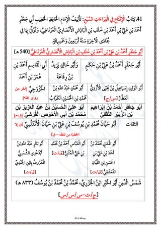 Page
43
of
67
41
ُ
‫اب‬َ ‫ي‬‫يف‬ ‫ذ‬
‫ي‬‫م‬‫ِل‬‫ب‬ َّ
‫الس‬ ‫ي‬ ‫ا‬َ‫ت‬‫ا‬َ‫ل‬‫ي‬‫ق‬‫ِل‬‫ل‬‫ا‬ ‫ي‬ ‫ي‬‫ع‬‫َا‬‫ن‬‫ِل‬ ‫ي‬ ‫ِل‬ ‫ا‬
ٍ‫ل‬َ ‫ِل‬‫ع‬ َ ‫ي‬
‫إل‬َ ‫ي‬ ‫ي‬‫ي‬‫ط‬َ ‫ِل‬ ‫ا‬ ‫ي‬‫ظ‬‫ي‬‫اف‬َ ‫ِل‬‫احل‬ ‫ي‬‫م‬‫ا‬َ‫م‬‫ي‬ ‫ِل‬ ‫ا‬ ُ
‫يف‬‫ي‬‫ل‬‫ِل‬‫ن‬َ‫ل‬ :
‫ي‬‫ن‬‫ِل‬‫ب‬ ِّ
‫ي‬
‫ه‬َ‫ع‬ ‫ي‬‫ن‬‫ِل‬‫ب‬ َ‫َد‬ ‫ِل‬
‫مح‬َ
‫ي‬ ‫ا‬َ ‫ي‬
‫هب‬ َ ِّ ُ‫و‬ُ‫ل‬َ‫و‬ ، ِّ‫ر‬‫ي‬ ‫ا‬َ‫ن‬ ‫ِل‬‫ل‬َ‫غ‬‫ِل‬‫ل‬‫ا‬ ِّ ‫ي‬‫ار‬ َ
‫ص‬‫ِل‬‫ن‬َ ‫ِل‬
‫األ‬ ‫ي‬‫ش‬‫ي‬ ‫ا‬َ‫ب‬‫ِل‬‫ل‬‫ا‬ ‫ي‬‫ن‬‫ِل‬‫ب‬ ‫ي‬
‫ف‬َ َ
‫ن‬ ‫ي‬‫ن‬‫ِل‬‫ب‬ َ‫َد‬ ‫ِل‬
‫مح‬َ
.ٍ‫ة‬َ‫ر‬ ‫ي‬
‫ام‬ ‫ي‬‫س‬‫ِل‬ َ
‫َخ‬َ‫و‬ َ‫ني‬‫ي‬‫ع‬َ‫ب‬‫ِل‬‫ر‬َ َ‫ة‬َ‫ن‬ َ
‫ة‬ ‫ي‬‫ة‬َ‫ل‬ ‫ي‬
‫ن‬ ‫ِل‬
‫اْل‬ ‫ى‬َ‫ا‬‫َا‬ ُ
‫مج‬
ُ‫ب‬َ
‫و‬
ُ‫َد‬ ‫ِل‬
‫مح‬َ ٍ‫ل‬َ ‫ِل‬‫ع‬ َ
ُّ ‫ي‬‫ار‬ َ
‫ِلص‬‫ن‬َ ‫ِل‬
‫األ‬ ‫ي‬‫ش‬‫ي‬ ‫ا‬َ‫ب‬‫ِل‬‫ل‬‫ا‬ ‫ي‬‫ن‬‫ِل‬‫ب‬ ‫ي‬
‫ف‬َ َ
‫ن‬ ‫ي‬‫ن‬‫ِل‬‫ب‬ َ‫َد‬ ‫ِل‬
‫مح‬َ ‫ي‬‫ن‬‫ِل‬‫ب‬ ِّ
‫ي‬
‫ه‬َ‫ع‬ ‫ي‬‫ن‬‫ِل‬‫ب‬
ُّ‫ر‬‫ي‬ ‫ا‬َ‫ن‬ ‫ِل‬‫ل‬َ‫غ‬‫ِل‬‫ل‬‫ا‬
[
540
]‫ـه‬
ٍ َ‫ا‬ َ‫س‬ ‫ي‬‫ن‬‫ِل‬‫ب‬ ِّ
‫ي‬
‫ه‬َ‫ع‬ ُ‫ن‬‫ِل‬‫ب‬ ُ‫َد‬ ‫ِل‬
‫مح‬َ ٍ‫ل‬َ ‫ِل‬‫ع‬ َ ‫و‬ُ‫ب‬َ
ُ‫يد‬‫ي‬ َ‫ي‬ ٍ‫د‬‫ي‬‫ال‬ َ
‫ن‬ ‫و‬ُ‫ب‬َ َ‫و‬
َ‫ة‬َ‫ع‬‫ا‬َ‫ف‬‫ي‬‫ر‬ ُ‫ن‬‫ِل‬‫ب‬
‫ي‬‫ن‬‫ِل‬‫ب‬ َ‫َد‬ ‫ِل‬
‫مح‬َ ‫ي‬ ‫ي‬
‫اة‬َ‫ق‬‫ِل‬‫ل‬‫ا‬ ‫ي‬
‫إل‬َ
َ‫َد‬ ‫ِل‬
‫مح‬َ ‫ي‬‫ن‬‫ِل‬‫ب‬ َ‫ل‬َ‫م‬ُ‫ع‬
ِّ‫ر‬‫ي‬
َ‫ر‬ ‫ِل‬ َ ‫ِل‬ ‫ا‬
‫من‬ ‫[آخر‬
]‫عنه‬ ‫روى‬
ُّ
‫ي‬‫ا‬‫ِل‬ َ ‫ِل‬
‫األ‬ ‫ى‬َ‫ي‬‫ِل‬ َ
‫َي‬ ُ‫ن‬‫ِل‬‫ب‬ ُ ‫ي‬‫ي‬‫ع‬ َ‫ام‬ ‫ِل‬
‫ة‬‫ي‬‫إ‬ ‫ي‬‫يد‬‫ي‬‫ل‬َ‫و‬‫ِل‬‫ل‬‫ا‬ ‫و‬ُ‫ب‬َ
ُ‫ار‬َّ‫ط‬َ‫ع‬‫ِل‬‫ل‬‫ا‬
[
‫ت‬/‫س‬
]
ُ‫ن‬‫ِل‬‫ب‬‫ي‬
َّ
‫اَّلل‬ ُ‫د‬‫ِل‬‫ب‬َ‫ع‬ ٍ‫د‬َّ‫َم‬ ُ
‫حم‬ ‫و‬ُ‫ب‬َ
ُ
‫اب‬َّ‫َو‬‫ا‬‫ِل‬‫ل‬‫ا‬ ‫ي‬ ‫ِل‬
‫ني‬ َ
‫س‬ُ ‫ِل‬‫احل‬ ‫ي‬‫ن‬‫ِل‬‫ب‬ ‫ي‬‫د‬َّ‫َم‬ ُ
‫حم‬
َ‫م‬‫ي‬ِ‫ه‬‫ا‬َ‫ر‬ْ‫ب‬ِ‫إ‬ ُ‫ن‬ْ‫ب‬ ُ‫د‬َ‫م‬ْ‫ح‬َ‫أ‬ ٍ
‫ر‬َ‫ف‬ْ‫ع‬َ‫ج‬ ‫و‬ُ‫ب‬َ‫أ‬
ُّ‫ي‬ِ‫ف‬َ‫ق‬‫ه‬‫ث‬‫ال‬ ِ
‫ر‬ْ‫ي‬َ‫ب‬ُّ‫الز‬ ِ‫ن‬ْ‫ب‬
ِ‫ن‬ْ‫ب‬ ِ
‫يز‬ ِ
‫ز‬َ‫ع‬ْ‫ل‬‫ا‬ ِ‫د‬ْ‫ب‬َ‫ع‬ ُ‫ن‬ْ‫ب‬ ُ‫ن‬ْ‫ي‬َ‫س‬ُ‫ح‬ْ‫ل‬‫ا‬ ٍ‫ي‬ِ‫ل‬َ‫ع‬ ‫و‬ُ‫ب‬َ‫أ‬
ِ
‫ص‬َ‫و‬ْ‫ح‬َ ْ
‫اْل‬ ‫ي‬ِ‫ب‬َ‫أ‬ ِ‫ن‬ْ‫ب‬ ِ‫د‬‫ه‬‫م‬َ‫ح‬ُ‫م‬
ُّ‫ي‬ِ‫ش‬َ‫ر‬ُ‫ق‬ْ‫ل‬‫ا‬
‫[ق‬
-
]‫م‬
‫الاقا‬
‫و‬ُ‫ب‬َ
ِّ
‫ي‬
‫س‬ُ‫ل‬َ‫د‬‫ِل‬‫ن‬َ ‫ِل‬
‫األ‬ َ‫ان‬َّ‫ي‬ َ‫س‬ ‫ي‬‫ن‬‫ِل‬‫ب‬ ِّ
‫ي‬
‫ه‬َ‫ع‬ ‫ي‬‫ن‬‫ِل‬‫ب‬ َ
‫ف‬ ُ
‫وة‬ُ‫ي‬ ‫ي‬‫ن‬‫ِل‬‫ب‬ ‫ي‬‫د‬َّ‫َم‬ ُ
‫حم‬ َ‫ان‬َّ‫ي‬ َ‫س‬
‫إال‬ ‫[ق‬
‫ه‬ ‫ل‬ ‫من‬ ‫طبة‬ ‫ا‬
–
]‫ق‬
ُ‫ن‬‫ِل‬‫ب‬ ُ‫د‬َّ‫َم‬ ُ
‫حم‬ ‫ي‬
‫اد‬َ‫ع‬َ‫ِل‬‫مل‬‫ا‬ ‫و‬ُ‫ب‬َ
‫ي‬‫ن‬‫ِل‬‫ب‬ ِّ
‫ي‬
‫ه‬َ‫ع‬ ‫ي‬‫ن‬‫ِل‬‫ب‬ َ‫َد‬ ‫ِل‬
‫مح‬َ
‫ي‬‫ان‬َّ‫ب‬َّ ‫ال‬ ‫ي‬‫ن‬‫ِل‬‫ب‬ ‫ي‬‫ن‬ َ
‫س‬َ ‫ِل‬‫احل‬
ُّ‫ر‬‫ي‬‫ق‬ ‫ِل‬
‫ش‬َ‫م‬ِّ‫الد‬
[
/‫ق‬
]
‫و‬ُ‫ب‬َ
‫ي‬‫د‬َّ‫َم‬ ُ
‫حم‬ ُ‫ن‬‫ِل‬‫ب‬ ُ‫َد‬ ‫ِل‬
‫مح‬َ ‫ي‬‫اس‬َّ‫ب‬َ‫ع‬‫ِل‬‫ل‬‫ا‬
ُّ ‫ي‬
‫َّاإل‬‫ن‬ُ‫ع‬‫ِل‬‫ل‬‫ا‬ ٍّ
‫ي‬
‫ه‬َ‫ع‬ ‫ي‬‫ن‬‫ِل‬‫ب‬
[
/‫ق‬
]
ُ‫ن‬‫ِل‬‫ب‬‫ي‬
َّ
‫اَّلل‬ ُ‫د‬‫ِل‬‫ب‬َ‫ع‬ ٍ‫ِلل‬‫ا‬َ‫ب‬ ‫و‬ُ‫ب‬َ
ُّ
‫ي‬
‫س‬‫ِل‬‫م‬ ُّ
‫الش‬ ‫ي‬‫د‬‫ِل‬‫غ‬ُ‫د‬‫ِل‬‫ي‬َ
ِّ
‫ي‬‫ِلد‬‫ن‬ُ ‫ِل‬ ‫ا‬ ‫ي‬‫ن‬‫ِل‬‫ب‬‫ا‬‫ي‬‫ب‬ ُ
‫وف‬ُ‫ل‬‫ِل‬‫ع‬َ‫ِل‬‫مل‬‫ا‬
[
/‫ق‬
]
( ُ
‫ف‬ ُ
‫وة‬ُ‫ي‬ ُ‫ن‬‫ِل‬‫ب‬ ُ‫د‬َّ‫َم‬ ُ
‫حم‬ ُ‫ن‬‫ِل‬‫ب‬ ُ‫د‬َّ‫َم‬ ُ
‫حم‬، ِّ ‫ي‬‫ر‬ َ َ ‫ِل‬ ‫ا‬ ُ‫ن‬‫ِل‬‫اب‬ ‫ي‬ ‫ِل‬
‫ري‬َ ‫ِل‬ ‫ا‬ ‫و‬ُ‫ب‬َ ‫ي‬‫ين‬ِّ‫د‬‫ِل‬‫ل‬‫ا‬ ُ
‫س‬‫ِل‬‫م‬ َ
‫ش‬
٨٣٣
)‫ـه‬
[
/‫ت‬
-
‫س‬/‫س‬/‫س‬
]
 