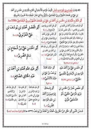 Page
45
of
67
43
ُ
‫اب‬َ ‫ي‬‫يف‬ ‫ذ‬
‫ي‬ ‫ا‬َ‫ت‬‫ا‬َ‫ل‬‫ي‬‫ق‬‫ِل‬‫ل‬‫ا‬ ‫ي‬ ‫احي‬َ‫ب‬ ‫ِل‬
‫ص‬‫ي‬‫ِل‬‫مل‬‫ا‬
‫ي‬ ‫ِل‬
‫رش‬َ‫ع‬‫ِل‬‫ل‬‫ا‬
َ‫َد‬ ‫ِل‬
‫مح‬َ ‫ي‬‫ن‬‫ِل‬‫ب‬ ‫ي‬‫ن‬ َ‫س‬َ ‫ِل‬‫احل‬ ‫ي‬‫ن‬‫ِل‬‫ب‬ ‫ي‬‫ك‬َ‫ار‬َ‫ب‬ُ‫ِل‬‫مل‬‫ا‬ ‫ي‬‫م‬َ‫َل‬‫ا‬‫ِل‬‫ل‬‫ا‬ ‫ي‬
‫إل‬َ ‫ي‬ ‫ا‬َ ‫ِل‬
‫ة‬ُ ‫ِل‬
‫األ‬ ‫ي‬‫م‬‫ا‬َ‫م‬‫ي‬ ‫ِل‬ ‫ا‬ ُ
‫يف‬‫ي‬‫ل‬‫ِل‬‫ن‬َ‫ل‬
َ‫و‬ َ‫ني‬ ‫ي‬‫ِلس‬ َ
‫َخ‬ َ‫ة‬َ‫ن‬ َ
‫ة‬ ‫ي‬‫ة‬َّ‫ج‬‫ي‬‫ِل‬‫احل‬ َ َ
‫رش‬َ‫ع‬ َ
‫ي‬
‫اين‬َ‫ث‬ ‫ا‬َ ‫ي‬
‫هب‬ َ ِّ ُ‫و‬ُ‫ل‬َ‫و‬ ، ِّ
‫ي‬‫اا‬َ‫د‬‫ِل‬‫غ‬َ‫ب‬‫ِل‬‫ل‬‫ا‬ ِّ ‫ي‬‫ور‬ُ ُ‫ل‬‫ِل‬‫ه‬ َّ
‫الش‬ َ‫ان‬َ‫ب‬‫ِل‬ َ‫ف‬ ‫ي‬‫ن‬‫ِل‬‫ب‬ ِّ
‫ي‬
‫ه‬َ‫ع‬ ‫ي‬‫ن‬‫ِل‬‫ب‬
.ٍ‫َة‬‫ر‬ ‫ي‬
‫ام‬ ‫ي‬‫ِلس‬ َ
‫َخ‬
ُ‫ب‬َ
‫و‬
َ‫َل‬‫ا‬‫ِل‬‫ل‬‫ا‬
ِّ
‫ي‬‫اا‬َ‫د‬‫ِل‬‫غ‬َ‫ب‬‫ِل‬‫ل‬‫ا‬ ِّ ‫ي‬‫ور‬ُ ُ‫ل‬‫ِل‬‫ه‬ َّ
‫الش‬ َ‫ان‬َ‫ب‬‫ِل‬ َ‫ف‬ ‫ي‬‫ن‬‫ِل‬‫ب‬ ِّ
‫ي‬
‫ه‬َ‫ع‬ ‫ي‬‫ن‬‫ِل‬‫ب‬ َ‫َد‬ ‫ِل‬
‫مح‬َ ‫ي‬‫ن‬‫ِل‬‫ب‬ ‫ي‬‫ن‬ َ
‫س‬َ ‫ِل‬‫احل‬ ‫ي‬‫ن‬‫ِل‬‫ب‬ ‫ي‬‫ك‬َ‫ار‬َ‫ب‬ُ‫ِل‬‫مل‬‫ا‬ ‫ي‬‫م‬
(
550
)‫ـه‬
‫ي‬‫ن‬‫ِل‬‫ب‬ ‫ي‬‫د‬َّ‫َم‬ ُ
‫حم‬ ‫ي‬‫ن‬‫ِل‬‫ب‬ َ‫َد‬ ‫ِل‬
‫مح‬َ ُ‫ن‬‫ِل‬‫ب‬ ُ‫ا‬ُ‫او‬َ‫ا‬ ‫ي‬ ‫َا‬‫يف‬َ َ
‫رب‬‫ِل‬‫ل‬‫ا‬ ‫و‬ُ‫ب‬َ
ٍ ‫ي‬‫ع‬ َ
‫ال‬ُ‫م‬ ‫ي‬‫ن‬‫ِل‬‫ب‬ ‫ي‬‫ور‬ ُ
‫ِلص‬‫ن‬َ‫م‬
/
ُ‫ن‬‫ِل‬‫ب‬ ُ‫ل‬َ‫م‬ُ‫ع‬ ٍ‫ص‬‫ِل‬ َ‫س‬ ‫و‬ُ‫ب‬َ َ‫و‬
َ‫ون‬ُ‫ِلل‬‫ا‬َ‫ب‬
/
‫و‬ُ‫ب‬َ َ‫و‬
‫ا‬َّ َ‫و‬‫ِل‬‫ل‬‫ا‬ ُ‫د‬‫ِل‬‫ب‬َ‫ع‬ ٍ‫د‬َّ‫َم‬ ُ
‫حم‬
ِّ
‫ي‬
‫ه‬َ‫ع‬ ُ‫ن‬‫ِل‬‫ب‬ ‫ي‬
‫ب‬
َ‫ة‬َ‫ن‬‫ِل‬‫ي‬َ‫ا‬ ُ
‫ة‬ ‫ي‬‫ن‬‫ِل‬‫ب‬
/
ُ‫ن‬‫ِل‬‫ب‬ ‫ي‬‫د‬‫ي‬‫اس‬َ‫و‬‫ِل‬‫ل‬‫ا‬ ُ‫د‬‫ِل‬‫ب‬َ‫ع‬ ٍ‫د‬َّ‫َم‬ ُ
‫حم‬ ‫و‬ُ‫ب‬َ َ‫و‬
ٍ‫ان‬َ‫ط‬‫ِل‬ ُ
‫ة‬
/
ُّ‫ر‬‫ي‬‫ط‬‫ِل‬‫ي‬َّ‫ب‬ُ‫ق‬‫ِل‬‫ل‬‫ا‬ ٍّ
‫ي‬
‫ه‬َ‫ع‬ ُ‫ن‬‫ِل‬‫ب‬ ُ‫ة‬ َ ‫ِل‬ َ
‫مح‬ َ
‫ىل‬‫ِل‬‫ع‬َ‫ي‬ ‫و‬ُ‫ب‬َ َ‫و‬
/
‫ي‬‫د‬‫ي‬ ‫َّا‬‫ن‬‫ال‬ ُ‫ن‬‫ِل‬‫ب‬ ‫ي‬ ‫ي‬‫ي‬ َ‫ع‬‫ِل‬‫ل‬‫ا‬ ُ‫د‬‫ِل‬‫ب‬َ‫ع‬َ‫و‬
/
َ ُ ‫ِل‬
‫ة‬ُ‫ر‬ ُ‫ن‬‫ِل‬‫ب‬ ُ‫ل‬‫ي‬ ‫ا‬َ َ‫و‬
/
‫ِل‬‫ب‬ ُ ‫ِل‬
‫َْص‬‫ن‬ ‫وحي‬ُ ُ ‫ِل‬‫ل‬‫ا‬ ‫و‬ُ‫ب‬َ َ‫و‬
‫ي‬‫ن‬‫ِل‬‫ب‬ ِّ
‫ي‬
‫ه‬َ‫ع‬ ‫ي‬‫ن‬‫ِل‬‫ب‬ ‫ي‬‫د‬َّ‫َم‬ ُ
‫حم‬ ُ‫ن‬
ِّ ‫ي‬ ‫ِل‬
‫ْص‬ُ ‫ِل‬‫احل‬
/
‫ي‬‫د‬َّ‫َم‬ ُ
‫حم‬ ‫ي‬
‫إل‬َ ُ‫ن‬‫ِل‬‫ب‬ ُ‫د‬َّ‫َم‬ ُ
‫حم‬ ٍ‫ع‬‫ا‬َ‫ج‬ ُ
‫ش‬‫و‬ُ‫ب‬َ َ‫و‬
‫ون‬ُّ‫ي‬‫ي‬‫اا‬َ‫د‬‫ِل‬‫غ‬َ‫ب‬‫ِل‬‫ل‬‫ا‬ ‫ي‬‫ون‬ُ‫ل‬‫ِل‬‫ق‬َ‫ِل‬‫مل‬‫ا‬ ‫ي‬‫ن‬‫ِل‬‫ب‬ ‫ي‬
‫اد‬َ‫ع‬َ‫ِل‬‫مل‬‫ا‬ ‫ي‬
‫إل‬َ ‫ي‬‫ن‬‫ِل‬‫ب‬
[
‫س‬
‫ولالوة‬ ‫لاتة‬ ‫ر‬ ‫والبا‬ /
]
‫و‬ُ‫ب‬َ
َ ‫ي‬‫ي‬ ‫ا‬َ‫ل‬‫ِل‬‫ب‬‫ي‬‫إ‬ ‫ي‬‫ن‬‫ِل‬‫ب‬ ‫ي‬‫د‬َّ‫َم‬ ُ
‫حم‬ ٍ‫ِلل‬‫ا‬َ‫ب‬
ِّ
‫ي‬
‫اين‬َ‫ِلج‬‫ن‬ ِّ ‫ال‬
[
/‫س‬
]
ُ‫ب‬َ
‫و‬
‫ي‬‫ن‬‫ِل‬‫ب‬ َ
‫ف‬ ُ
‫وة‬ُ‫ي‬ ‫ي‬‫ن‬‫ِل‬‫ب‬ ‫ي‬‫د‬َّ‫م‬َ ُ
‫حم‬ ‫ي‬ ‫ِل‬
‫ض‬َ ‫ِل‬‫ل‬‫ا‬
ِّ ‫ي‬‫و‬َ‫ن‬ ‫ِل‬ َ‫غ‬‫ِل‬‫ل‬‫ا‬ ٍّ
‫ي‬
‫ه‬َ‫ع‬
[
/‫ق‬
]
‫و‬ُ‫ب‬َ
َ ‫ِل‬‫احل‬
‫ي‬‫د‬َّ‫َم‬ ُ
‫حم‬ ‫ي‬‫ن‬‫ِل‬‫ب‬ ِّ
‫ي‬
‫ه‬َ‫ع‬ ‫ي‬‫ن‬ َ‫س‬
‫ي‬
‫إل‬َ ‫ي‬‫ن‬‫ِل‬‫ب‬ ِّ
‫ي‬
‫ه‬َ‫ع‬ ‫ي‬‫ن‬‫ِل‬‫ب‬ َ ‫ي‬‫ي‬ ‫ا‬َ‫ل‬‫ِل‬‫ب‬‫ي‬‫إ‬ ‫ي‬‫ن‬‫ِل‬‫ب‬
ِّ‫ر‬‫ي‬
‫ِل‬‫ب‬ َّ‫الس‬ ‫ي‬‫ة‬َ‫ي‬‫ي‬‫اف‬َ‫ع‬‫ِل‬‫ل‬‫ا‬
[
/‫س‬
]
ُ‫ب‬َ
‫و‬
‫ي‬
َّ
‫اَّلل‬ ‫ي‬‫د‬‫ِل‬‫ب‬َ‫ع‬ ‫ي‬‫ن‬‫ِل‬‫ب‬ ‫ي‬ ‫ِل‬
‫ْس‬ُ‫ي‬‫ِل‬‫ل‬‫ا‬ ٍ ‫ِل‬‫ه‬ َ
‫ة‬
‫ي‬‫ن‬‫ِل‬‫ب‬ ‫ي‬
‫ف‬َ َ
‫ن‬ ‫ي‬‫ن‬‫ِل‬‫ب‬ ‫ي‬‫د‬َّ‫َم‬ ُ
‫حم‬ ‫ي‬‫ن‬‫ِل‬‫ب‬
ِّ‫ر‬‫ي‬ ‫َا‬‫ن‬ ‫ِل‬‫ل‬‫ي‬‫غ‬‫ِل‬‫ل‬‫ا‬ ‫ي‬ ‫ِل‬
‫ْس‬ُ‫ي‬‫ِل‬‫ل‬‫ا‬
/ ‫[ق‬
‫لبعضه‬
]
‫ي‬‫ن‬‫ِل‬‫ب‬ ‫ي‬‫ع‬‫ا‬َ‫ج‬ ُ
‫ش‬ ُ‫ن‬‫ِل‬‫ب‬ ُّ
‫ي‬
‫ه‬َ‫ع‬ ‫ي‬‫ن‬ َ
‫س‬َ ‫ِل‬‫احل‬ ‫و‬ُ‫ب‬َ
ُ‫يل‬ ‫ي‬ َّ
‫الّض‬ٍ‫ي‬‫اَل‬ َ
‫ة‬
[
]
‫ي‬‫د‬‫ِل‬‫ب‬َ‫ع‬ َ‫َد‬ ‫ِل‬
‫مح‬َ ُ‫ن‬‫ِل‬‫ب‬ ُّ
‫ي‬
‫ه‬َ‫ع‬ ‫ي‬‫ن‬ َ
‫س‬َ ‫ِل‬‫احل‬ ‫و‬ُ‫ب‬َ
ُّ ‫ي‬‫ار‬َ‫ا‬ُ‫ب‬‫ِل‬‫ل‬‫ا‬ ‫ي‬‫ن‬‫ِل‬‫ب‬ ‫ي‬‫د‬‫ي‬‫اس‬َ‫و‬‫ِل‬‫ل‬‫ا‬
ُّ
‫ي‬
‫ِس‬‫ي‬‫د‬‫ِل‬‫ق‬َ‫ِل‬‫مل‬‫ا‬
ُّ
‫ي‬
‫ه‬َ‫ب‬‫ِل‬‫ن‬َ ‫ِل‬‫احل‬
[
‫ماالبة‬ ‫ر‬ ‫والبا‬ /‫ش‬
]
‫د‬َّ‫َم‬ ُ
‫حم‬ َ‫ان‬َّ‫ي‬ َ‫س‬ ‫و‬ُ‫ب‬َ
‫ي‬‫ن‬‫ِل‬‫ب‬ ِّ
‫ي‬
‫ه‬َ‫ع‬ ُ‫ن‬‫ِل‬‫ب‬ ُ
‫ف‬ ُ
‫وة‬ُ‫ي‬
ُّ
‫ي‬
‫س‬ُ‫ل‬َ‫ِلد‬‫ن‬َ ‫ِل‬
‫األ‬ َ‫ان‬َّ‫ي‬ َ‫س‬
[
/ ‫ق‬
‫نافم‬
]
‫ي‬‫ن‬‫ِل‬‫ب‬ َ‫َد‬ ‫ِل‬
‫مح‬َ ‫ي‬‫ن‬‫ِل‬‫ب‬ ‫ي‬‫د‬َّ‫م‬َ ُ
‫حم‬‫ي‬
َّ
‫اَّلل‬ ‫ي‬‫د‬‫ِل‬‫ب‬َ‫ع‬ ‫و‬ُ‫ب‬َ
‫ي‬‫ث‬‫ي‬‫ار‬ َّ
‫الص‬ ‫ي‬
‫ي‬‫ي‬‫ال‬َ ‫ِل‬ ‫ا‬ ‫ي‬‫د‬‫ِل‬‫ب‬َ‫ع‬
[
]
‫ي‬‫ن‬‫ِل‬‫ب‬ ‫ي‬‫ن‬ َ
‫س‬َ ‫ِل‬‫احل‬ ُ‫ن‬‫ِل‬‫ب‬ ُ‫ل‬َ‫م‬ُ‫ع‬ ٍ‫ص‬‫ِل‬ َ‫س‬ ‫و‬ُ‫ب‬َ
ٍ‫د‬َ‫ي‬ ‫ِل‬ َ‫م‬
َّ ُ‫ث‬ ، ُّ‫ر‬‫ي‬‫ب‬َ َ ‫ِل‬‫احل‬ ُّ‫ر‬‫ي‬‫اغ‬َ‫َل‬‫ِل‬‫مل‬‫ا‬
ّ ِّ
‫ي‬‫ِل‬‫مل‬‫ا‬ ُّ‫ر‬‫ي‬‫ق‬ ‫ِل‬
‫ش‬َ‫م‬ِّ‫الد‬
َ
‫اق‬َ‫ب‬ ‫ِل‬
‫ة‬‫ي‬‫إ‬ ‫و‬ُ‫ب‬َ
َ‫َد‬ ‫ِل‬
‫مح‬َ ُ‫ن‬‫ِل‬‫ب‬ ُ ‫ي‬‫ي‬ ‫ا‬َ‫ل‬‫ِل‬‫ب‬‫ي‬‫إ‬
‫ي‬‫د‬‫ي‬‫اس‬َ‫و‬‫ِل‬‫ل‬‫ا‬ ‫ي‬‫د‬‫ِل‬‫ب‬َ‫ع‬ ‫ي‬‫ن‬‫ِل‬‫ب‬
ُ‫يل‬ ‫ي‬ َّ
‫الّض‬
[
‫س‬
]
ُ‫د‬َّ‫َم‬ ُ
‫حم‬‫ي‬
َّ
‫اَّلل‬ ‫ي‬‫د‬‫ِل‬‫ب‬َ‫ع‬ ‫و‬ُ‫ب‬َ
‫ي‬‫ن‬‫ِل‬‫ب‬ ‫ي‬‫َن‬ ‫ِل‬
‫مح‬َّ‫الل‬ ‫ي‬‫د‬‫ِل‬‫ب‬َ‫ع‬ ُ‫ن‬‫ِل‬‫ب‬
ِّ
‫ي‬
‫ه‬َ‫ع‬
‫ي‬‫ن‬ َ‫س‬َ ‫ِل‬‫احل‬ ‫ي‬
‫إل‬َ ‫ي‬‫ن‬‫ِل‬‫ب‬
ُّ‫ر‬‫ي‬ َ‫ن‬َ‫حل‬‫ا‬ ‫ي‬‫ث‬‫ي‬‫ار‬ َّ
‫الص‬ ‫ي‬‫ن‬‫ِل‬‫ب‬
[
]
ُ‫د‬‫ِل‬‫ب‬َ‫ع‬ ٍ‫د‬َّ‫َم‬ ُ
‫حم‬ ‫و‬ُ‫ب‬َ
ُ‫ن‬‫ِل‬‫ب‬ ‫ي‬‫َن‬ ‫ِل‬
‫مح‬َّ‫الل‬
ِّ
‫ي‬
‫ه‬َ‫ع‬ ‫ي‬‫ن‬‫ِل‬‫ب‬ َ‫َد‬ ‫ِل‬
‫مح‬َ
ِّ
‫ي‬‫اا‬َ‫د‬‫ِل‬‫غ‬َ‫ب‬‫ِل‬‫ل‬‫ا‬ ‫ي‬‫ن‬‫ِل‬‫ب‬
ُّ ‫ي‬ ‫ِل‬
‫ْص‬‫ي‬‫ِل‬‫مل‬‫ا‬
[
]
‫ي‬
َّ
‫اَّلل‬ ُ‫د‬‫ِل‬‫ب‬َ‫ع‬ ٍ‫ِلل‬‫ا‬َ‫ب‬ ‫و‬ُ‫ب‬َ
‫ي‬‫د‬‫ِل‬‫غ‬ُ‫د‬‫ِل‬‫ي‬َ ُ‫ن‬‫ِل‬‫ب‬
ُ
‫وف‬ُ‫ل‬‫ِل‬‫ع‬َ‫ِل‬‫مل‬‫ا‬ ُّ
‫ي‬
‫س‬‫ِل‬‫م‬ ُّ
‫الش‬
ِّ
‫ي‬‫ِلد‬‫ن‬ُ ‫ِل‬ ‫ا‬ ‫ي‬‫ن‬‫ِل‬‫ب‬‫ا‬‫ي‬‫ب‬
[
]
( ُ
‫ف‬ ُ
‫وة‬ُ‫ي‬ ُ‫ن‬‫ِل‬‫ب‬ ُ‫د‬َّ‫َم‬ ُ
‫حم‬ ُ‫ن‬‫ِل‬‫ب‬ ُ‫د‬َّ‫َم‬ ُ
‫حم‬ ، ِّ ‫ي‬‫ر‬َ َ ‫ِل‬ ‫ا‬ ُ‫ن‬‫ِل‬‫اب‬ ‫ي‬ ‫ِل‬
‫ري‬َ ‫ِل‬ ‫ا‬ ‫و‬ُ‫ب‬َ ‫ي‬‫ين‬ِّ‫د‬‫ِل‬‫ل‬‫ا‬ ُ
‫س‬‫ِل‬‫م‬ َ
‫ش‬
٨٣٣
[ )‫ـه‬
‫ق‬
‫ق‬/
/
/
/
]
 