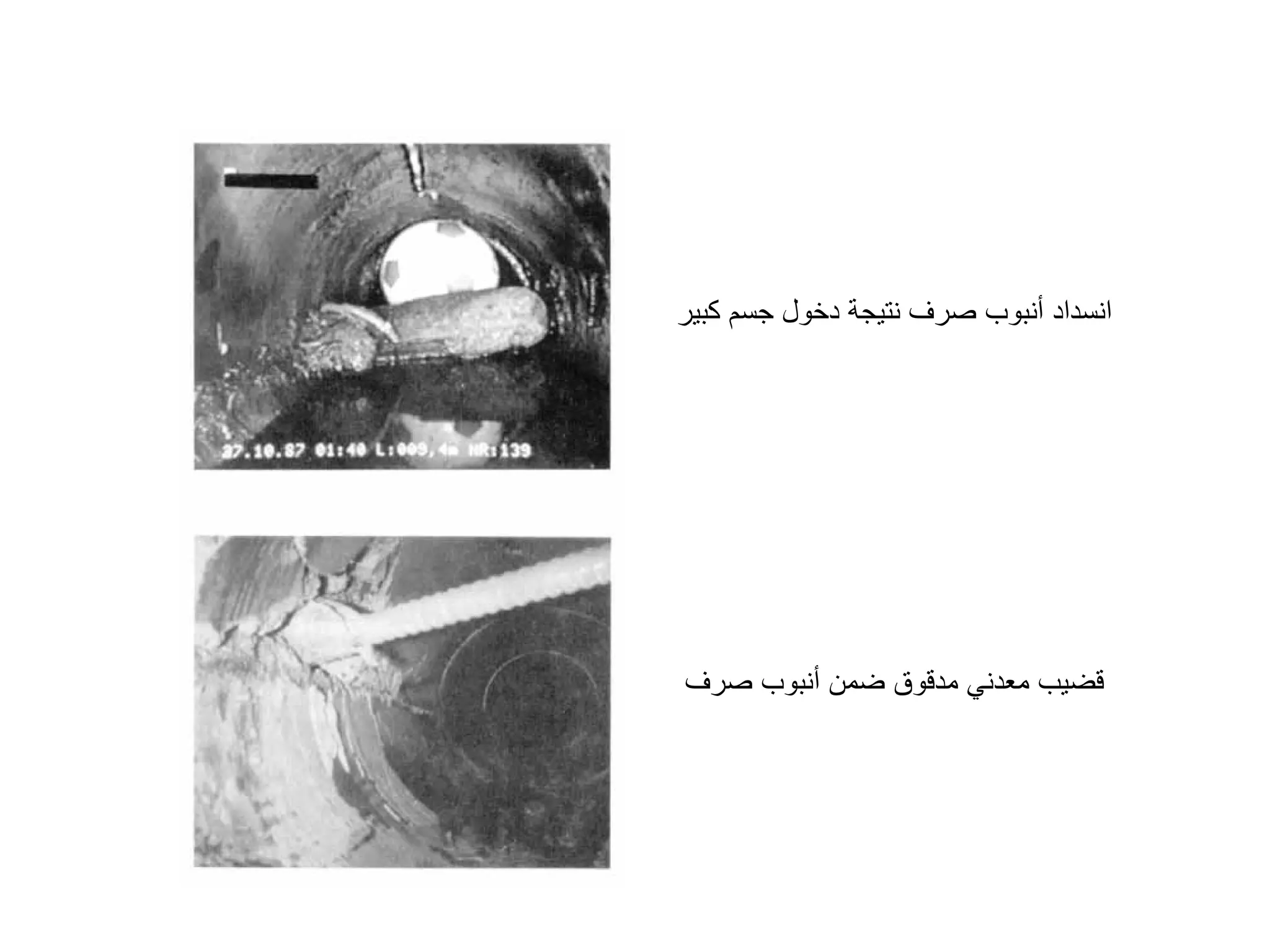 ‫ﻛﺒﻴﺮ‬ ‫ﺟﺴﻢ‬ ‫ﺩﺧﻮﻝ‬ ‫ﻧﺘﻴﺠﺔ‬ ‫ﺻﺮﻑ‬ ‫ﺃﻧﺒﻮﺏ‬ ‫ﺍﻧﺴﺪﺍﺩ‬
‫ﺻﺮﻑ‬ ‫ﺃﻧﺒﻮﺏ‬ ‫ﺿﻤﻦ‬ ‫ﻣﺪﻗﻮﻕ‬ ‫ﻣﻌﺪﻧﻲ‬ ‫ﻗﻀﻴﺐ‬
 