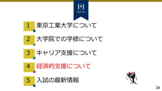 34
2 大学院での学修について
3 キャリア支援について
4 経済的支援について
5 入試の最新情報
1 東京工業大学について
 