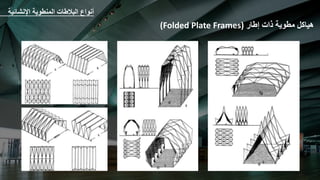 ‫هياكل‬
‫مطوية‬
‫ذات‬
‫إطار‬
(Folded Plate Frames)
‫اإلنشائي‬ ‫المنطوية‬ ‫البالطات‬ ‫أنواع‬
‫ة‬
 