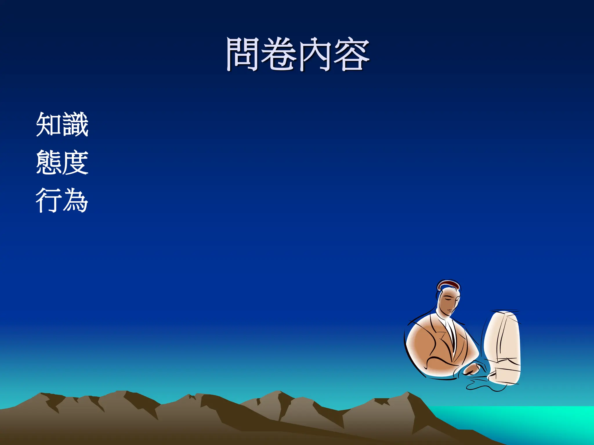 問卷內容
知識
態度
行為
 