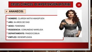 ➢ ANANECIS:
• NOMBRE: CLARISA NATIVI AMASIFUEN
• AÑO: 54 AÑOS DE DAD
• SEXO: FEMENINO
• RESIDENCIA: COMUNIDAD NAREUDA
• DEPARTAMENTO: PANDO/COBIJA
• EMPLEO: DESEMPLEADA
#3
 