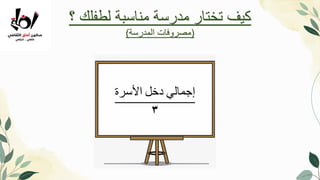 ‫؟‬ ‫لطفلك‬ ‫مناسبة‬ ‫مدرسة‬ ‫تختار‬ ‫كيف‬
(
‫المدرسة‬ ‫مصروفات‬
)
‫األسرة‬ ‫دخل‬ ‫إجمالي‬
۳
 
