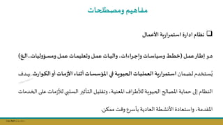 Copy Right ‫جراح‬ ‫محمد‬ ‫د‬
❑
‫نظام‬
‫ة‬‫ر‬‫ادا‬
‫األعمال‬ ‫ية‬‫ر‬‫استمرا‬
‫نو‬‫ن‬‫ه‬
‫ةل‬‫ة‬‫ة‬‫م‬‫ع‬‫ةار‬‫ة‬‫ط‬‫إ‬
(
‫ةل‬‫ة‬‫ة‬‫م‬‫ع‬‫ةات‬‫ة‬‫م‬‫علي‬ ‫و‬‫ةل‬‫ة‬‫ة‬‫م‬‫ع‬‫ةات‬‫ة‬‫ي‬‫وال‬‫ةراءاته‬‫ة‬‫ج‬‫وا‬‫ةات‬‫ة‬‫ة‬‫س‬‫وسيا‬‫ةو‬‫ة‬‫ط‬‫خ‬
‫ليات‬‫و‬‫ةؤ‬‫ة‬‫س‬‫وم‬
..
‫ة‬‫ة‬‫ة‬‫ل‬‫ا‬
)
‫نمان‬‫ن‬‫ا‬‫ل‬ ‫نتخدم‬‫ن‬‫س‬ُ‫ي‬
‫ة‬‫ة‬ ‫ال‬‫أو‬‫ةات‬‫ة‬‫م‬‫ز‬‫األ‬ ‫ةاء‬‫ة‬‫ن‬‫أث‬‫ةات‬‫ة‬‫س‬‫املؤس‬ ‫ةي‬‫ة‬‫ف‬ ‫ةة‬‫ة‬‫ي‬‫الحيو‬ ‫ةات‬‫ة‬‫ي‬‫العمل‬ ‫ية‬‫ر‬‫ةتمرا‬‫ة‬‫س‬‫ا‬
‫ث‬‫ر‬‫وا‬
.
‫ند‬‫ن‬‫ه‬‫ي‬
‫لط‬ ‫نلبي‬‫س‬‫ال‬ ‫ناثسر‬‫ت‬‫ال‬ ‫نل‬‫ي‬‫وتقل‬ ‫نة‬‫ي‬‫املعن‬ ‫ا‬‫ر‬‫ن‬‫ط‬‫لط‬ ‫نة‬‫ي‬‫الحيو‬ ‫املصالح‬ ‫حماية‬‫إلى‬ ‫النظام‬
‫ندمات‬‫خ‬‫ال‬ ‫نى‬‫ل‬‫ع‬ ‫نات‬‫م‬‫ز‬
‫ممؤال‬ ‫ت‬ ‫و‬ ‫باسرل‬ ‫العادية‬ ‫األنشطة‬ ‫واستعادة‬ ‫املقدمة‬
.
‫ومصطلحات‬ ‫مفاتيم‬
 