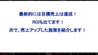 63
最終的には目標売上は達成！
ROIも出てます！
次で、売上アップした施策を紹介します！
 