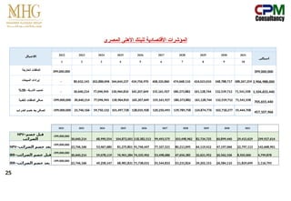 ‫المصرى‬ ‫األهلى‬ ‫للبنك‬ ‫األقتصادية‬ ‫المؤشرات‬
‫االعمال‬ 2022 2023 2024 2025 2026 2027 2028 2029 2030 3031
‫اجمالى‬
1 2 3 4 5 6 7 8 9 10
‫الخارجة‬ ‫التدفقات‬ 399,000,000 399,000,000
‫المبيعات‬ ‫إيرادات‬ - 80,632,143 202,886,696 344,644,237 434,756,970 408,320,860 474,668,110 424,023,010 348,788,717 188,267,259 2,906,988,000
- ‫الشريك‬ ‫نصيب‬
38
% - 30,640,214 77,096,945 130,964,810 165,207,649 155,161,927 180,373,882 161,128,744 132,539,712 71,541,558 1,104,655,440
‫النقدية‬ ‫التدفقات‬ ‫صافى‬ -399,000,000 30,640,214 77,096,945 130,964,810 165,207,649 155,161,927 180,373,882 161,128,744 132,539,712 71,541,558
705,655,440
‫الضرائب‬ ‫خصم‬ ‫بعد‬ ‫الصافى‬ -399,000,000 23,746,166 59,750,132 101,497,728 128,035,928 120,250,493 139,789,758 124,874,776 102,718,277 55,444,708
457,107,966
2022 2023 2024 2025 2026 2027 2028 2029 2030 2031
698,927,614
NPV--‫خصم‬ ‫قبل‬
‫الضرائب‬
-399,000,000
30,640,214 68,990,554 104,872,001 118,382,513 99,493,575 103,498,962 82,734,725 60,899,440 29,415,629 299,927,614
NPV--‫الضرائب‬ ‫خصم‬ ‫بعد‬
-399,000,000
23,746,166 53,467,680 81,275,801 91,746,447 77,107,521 80,211,695 64,119,412 47,197,066 22,797,113 142,668,901
IRR--‫الضرائب‬ ‫خصم‬ ‫قبل‬
-399,000,000
30,640,214 59,078,119 76,901,284 74,335,902 53,498,686 47,656,385 32,621,952 20,562,336 8,505,000 4,799,878
IRR--‫الضرائب‬ ‫خصم‬ ‫بعد‬
-399,000,000
23,746,166 49,258,147 68,981,831 71,738,031 55,544,833 53,231,824 39,202,153 26,584,110 11,829,699 1,116,793
25
 