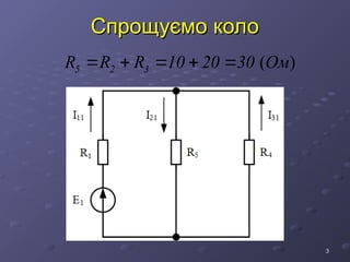 3
3
Спрощуємо коло
Спрощуємо коло
( )
5 2 3
R R R 10 20 30 Ом
    
 