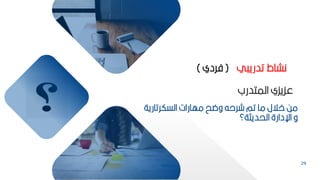 29
‫وضح‬ ‫شرحه‬ ‫تم‬ ‫ما‬ ‫االل‬ ‫مح‬
‫السكرتارية‬ ‫مهارات‬
‫الحديثة؟‬ ‫اإلدارة‬ ‫و‬
‫المتدرب‬ ‫عكيكي‬
‫ي‬ ‫تدري‬ ‫نشاط‬
(
‫فردي‬
)
 