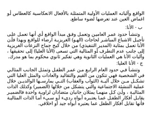 ‫و‬‫أ‬ ‫کالعطاس‬ ‫ية‬‫االنعكاس‬ ‫باألفعال‬ ‫ة‬‫المتمثل‬ ‫ة‬‫األولي‬ ‫العمليات‬ ‫ه‬‫وآليات‬ ‫ع‬‫الواق‬
.‫ساطع‬ ‫لضوء‬ ‫تعرضها‬ ‫عند‬ ‫العين‬ ‫اغماض‬
: -
‫األنا‬ ‫ب‬
‫ى‬‫عل‬ ‫ل‬‫تعم‬ ‫ا‬‫أنه‬ ‫ي‬‫أ‬ ‫ع‬‫الواق‬ ‫مبدأ‬ ‫ق‬‫وف‬ ‫ل‬‫وتعم‬ ‫ن‬‫العامي‬ ‫ر‬‫عم‬ ‫حدود‬ ‫أ‬‫وتنش‬
) (
‫ن‬ ‫فأ‬ ‫وبهذا‬ ‫ع‬ ‫للواق‬ ‫ارضاء‬ ‫ة‬ ‫الغريزي‬ ‫و‬ ‫اله‬ ‫لحاجات‬ ‫ر‬ ‫المباش‬ ‫االشباع‬ ‫ل‬ ‫تأجي‬
) (
‫الغريزية‬ ‫النزعات‬ ‫جماح‬ ‫كبح‬ ‫خالل‬ ‫من‬ ‫التنفيذي‬ ‫المدير‬ ‫بمثابة‬ ‫تعمل‬ ‫األنا‬
) (
، ‫تحقيقها‬ ‫إلى‬ ‫العليا‬ ‫األنا‬ ‫تسعى‬ ‫التي‬ ‫المثالية‬ ‫أو‬ ‫التطرف‬ ‫عدم‬ ‫جانب‬ ‫إلى‬
.‫مدرك‬ ‫هو‬ ‫بما‬ ‫محكوم‬ ‫ثانوي‬ ‫تفكير‬ ‫وهي‬ ‫الثانوية‬ ‫العمليات‬ ‫هي‬ ‫األنا‬ ‫وآليات‬
: -
‫العليا‬ ‫األنا‬ ‫ج‬
‫ي‬ ‫المثال‬ ‫ب‬ ‫الجان‬ ‫ل‬ ‫وتمث‬ ‫ل‬ ‫الطف‬ ‫ر‬ ‫عم‬ ‫ن‬ ‫م‬ ‫ع‬ ‫الراب‬ ‫العام‬ ‫حدود‬ ‫ي‬ ‫ف‬ ‫أ‬ ‫وتنش‬
‫التي‬ ‫العليا‬ ‫والمثل‬ ‫والعادات‬ ‫والتقاليد‬ ‫القيم‬ ‫من‬ ‫تتكون‬ ‫فهي‬ ‫الشخصية‬ ‫في‬
) (
‫خالل‬ ‫ن‬ ‫الوالدي‬ ‫ها‬ ‫يمارس‬ ‫ي‬ ‫الت‬ ‫والعقاب‬ ‫الثواب‬ ‫ة‬ ‫آلي‬ ‫خالل‬ ‫ن‬ ‫م‬ ‫ل‬ ‫تشك‬
) (
‫الذات‬ ‫وكذلك‬ ‫الضمير‬ ‫خاللها‬ ‫من‬ ‫يتشكل‬ ‫والتي‬ ‫االجتماعية‬ ‫التنشئة‬ ‫عملية‬
‫ر‬ ‫فالضمي‬ ‫واحدة‬ ‫ة‬ ‫لزاوي‬ ‫متضادان‬ ‫جانبان‬ ‫يمثالن‬ ‫ا‬ ‫منهم‬ ‫ل‬ ‫ك‬ ‫ن‬ ‫وأ‬ ، ‫ة‬ ‫المثالي‬
‫ة‬ ‫المثالي‬ ‫الذات‬ ‫ا‬ ‫أم‬ ‫يء‬ ‫س‬ ‫و‬ ‫أ‬ ‫ء‬ ‫ردي‬ ‫أبواه‬ ‫بره‬ ‫يعت‬ ‫ا‬ ‫عم‬ ‫ل‬ ‫الطف‬ ‫أفكار‬ ‫ل‬ ‫يقاب‬
.‫اخالقي‬ ‫أو‬ ‫جيد‬ ‫أبواه‬ ‫يعتبره‬ ‫عما‬ ‫الطفل‬ ‫أفكار‬ ‫تقابل‬ ‫فأنها‬
 