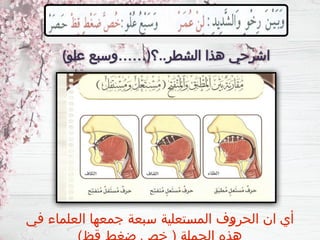 (‫علو‬ ‫)……وسبع‬ ‫ـطر‬
‫ش‬‫ال‬ ‫هذا‬ ‫اشرحي‬
..
‫؟‬
‫في‬ ‫العلماء‬ ‫جمعها‬ ‫ـبعة‬
‫س‬ ‫ـتعلية‬
‫س‬‫الم‬ ‫ـف‬
‫و‬‫الحر‬ ‫ان‬ ‫أي‬
 