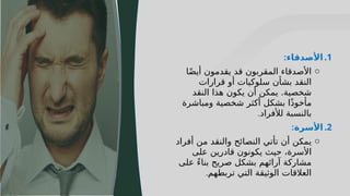 20
.1
‫األصدقاء‬
:
o
‫ا‬ً‫ض‬‫أي‬ ‫يقدمون‬ ‫قد‬ ‫المقربون‬ ‫األصدقاء‬
‫قرارات‬ ‫أو‬ ‫سلوكيات‬ ‫بشأن‬ ‫النقد‬
‫النقد‬ ‫هذا‬ ‫يكون‬ ‫أن‬ ‫يمكن‬ .‫شخصية‬
‫ومباشرة‬ ‫شخصية‬ ‫أكثر‬ ‫بشكل‬ ‫ا‬ً‫ذ‬‫مأخو‬
‫لألفراد‬ ‫بالنسبة‬
.
.2
‫األسرة‬
:
o
‫أفراد‬ ‫من‬ ‫والنقد‬ ‫النصائح‬ ‫تأتي‬ ‫أن‬ ‫يمكن‬
‫على‬ ‫قادرين‬ ‫يكونون‬ ‫حيث‬ ،‫األسرة‬
‫على‬ ً‫ء‬‫بنا‬ ‫صريح‬ ‫بشكل‬ ‫آرائهم‬ ‫مشاركة‬
‫تربطهم‬ ‫التي‬ ‫الوثيقة‬ ‫العالقات‬
.
 