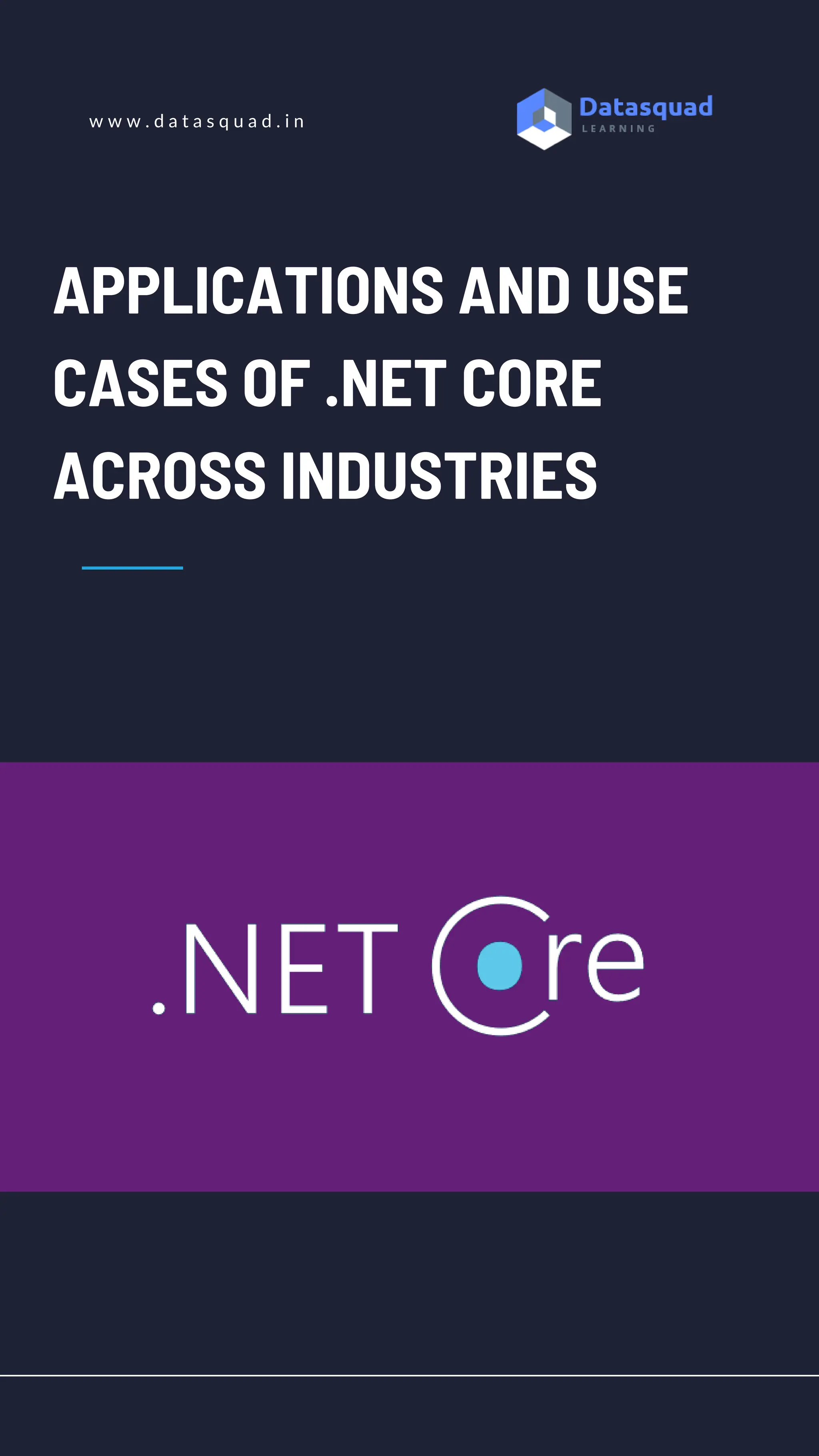 APPLICATIONS AND USE
CASES OF .NET CORE
ACROSS INDUSTRIES
w w w . d a t a s q u a d . i n
 
