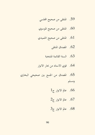 90
59
.
‫اجمللسي‬ ‫صحيح‬ ‫من‬ ‫املنتقى‬
60
.
‫املوسوي‬ ‫صحيح‬ ‫من‬ ‫املنتقى‬
61
.
‫احلميدي‬ ‫صحيح‬ ‫من‬ ‫املنتقى‬
62
.
‫املنتقى‬ ‫املصدق‬
63
.
‫املنتخبة‬ ‫القائمة‬ ‫السنة‬
64
.
‫ار‬‫و‬‫االن‬ ‫حبار‬ ‫من‬ ‫االسناد‬ ‫قوي‬
65
.
‫البخاري‬ ‫صحيحي‬ ‫بني‬ ‫اجلمع‬ ‫من‬ ‫املصدق‬
‫ومسلم‬
66
.
‫ج‬ ‫ار‬‫و‬‫االن‬ ‫عامل‬
1
67
.
‫ج‬ ‫ار‬‫و‬‫االن‬ ‫عامل‬
2
68
.
‫ج‬ ‫ار‬‫و‬‫االن‬ ‫عامل‬
3
 