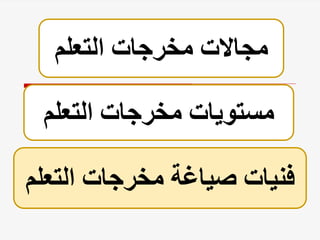 ‫التعلم‬ ‫مخرجات‬ ‫مجاالت‬
‫التعلم‬ ‫مخرجات‬ ‫مستويات‬
‫التعلم‬ ‫مخرجات‬ ‫صياغة‬ ‫فنيات‬
 