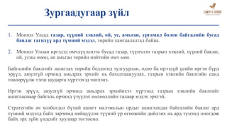Зургаадугаар зүйл
1. Монгол Улсад газар, түүний хэвлий, ой, ус, амьтан, ургамал болон байгалийн бусад
баялаг гагцхүү ард түмний мэдэл, төрийн хамгаалалтад байна.
2. Монгол Улсын иргэдэд өмчлүүлснээс бусад газар, түүнчлэн газрын хэвлий, түүний баялаг,
ой, усны нөөц, ан амьтан төрийн нийтийн өмч мөн.
Байгалийн баялгийг ашиглах төрийн бодлогод тулгуурлан, одоо ба ирээдүй үеийн иргэн бүрд
эрүүл, аюулгүй орчинд амьдрах эрхийг нь баталгаажуулах, газрын хэвлийн баялгийн санд
төвлөрүүлж тэгш шударга хүртээхэд чиглэнэ.
Иргэн эрүүл, аюулгүй орчинд амьдрах эрхийнхээ хүрээнд газрын хэвлийн баялгийг
ашигласнаар байгаль орчинд үзүүлэх нөлөөллийн талаар мэдэх эрхтэй.
Стратегийн ач холбогдол бүхий ашигт малтмалын ордыг ашиглахдаа байгалийн баялаг ард
түмний мэдэлд байх зарчимд нийцүүлэн түүний үр өгөөжийн дийлэнх нь ард түмэнд оногдож
байх эрх зүйн үндсийг хуулиар тогтооно.
 