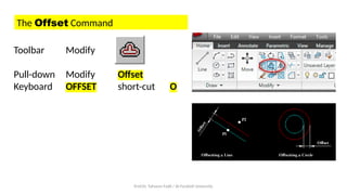 Prof.Dr. Tahseen Fadil / Al-Farahidi University
The Offset Command
Toolbar Modify
Pull-down Modify Offset
Keyboard OFFSET short-cut O
 