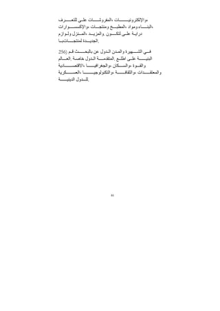 61
‫رف‬ ‫للتع‬ ‫ى‬ ‫عل‬ ‫ات‬ ‫المفروش‬، ‫ات‬ ‫واﻹلكتروني‬،
‫وارات‬ ‫واﻹكسس‬، ‫ات‬ ‫وﻣنتج‬ ‫خ‬ ‫المطب‬، ‫وﻣواد‬ ‫اء‬ ‫البن‬،
‫وازم‬ ‫ول‬ ‫نزل‬ ‫الم‬، ‫ﺪ‬ ‫والمزي‬. ‫ون‬ ‫لتك‬ ‫ى‬ ‫عل‬ ‫ﺔ‬ ‫دراي‬
‫ا‬ ‫اتب‬ ‫لمنتج‬ ‫ﺪة‬ ‫الجﺪي‬.
256) ‫م‬ ‫ق‬ ‫ث‬ ‫بالبح‬ ‫عﻦ‬ ‫ﺪول‬ ‫ال‬ ‫ﺪن‬ ‫والم‬ ‫هيرة‬ ‫الش‬ ‫ي‬ ‫ف‬
‫الم‬ ‫الع‬. ‫ﺔ‬ ‫خاص‬ ‫ﺪول‬ ‫ال‬ ‫ﺔ‬ ‫المتﻘﺪﻣ‬. ‫ع‬ ‫اطل‬ ‫ى‬ ‫عل‬ ‫ﺔ‬ ‫البني‬
‫اديﺔ‬ ‫اﻻقتص‬، ‫ا‬ ‫والجغرافي‬، ‫كان‬ ‫والس‬، ‫وة‬ ‫والﻘ‬
‫كريﺔ‬ ‫العس‬، ‫ا‬ ‫والتكنولوﺟي‬، ‫ﺔ‬ ‫والثﻘاف‬، ‫ﺪات‬ ‫والمعتﻘ‬
‫ﺔ‬ ‫الﺪيني‬ ‫ﺪول‬ ‫لل‬.
 