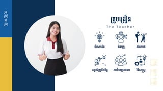 គ្ូ
ប
ជគងៀន
ម្គ្ូបទ្ម្ងៀន
T h e T e a c h e r
ែាំទ្ណ្េះដឹង ជាំនាញ
កតត៊ាជាំ ុញទឹកែិតត កា បាំទ្ពញកា ងា
ឥ ិយាបថ
វិ្ីសស្រសត
 