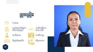 81
ម្គ្ូបទ្ម្ងៀន
ការអាន
ការអជងកត្ និង្ត ់
េ័ត្៌មានគត្ឡប់
ការេិជសា្ ការេិភាក្ា
ការស្ចករំស្ ក
ចំជណឹះដ្រង
សិកាខ្សាលា
កិចចគប ុំបុ្ក ិក
 