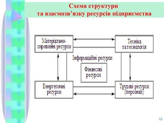 Схема структури
та взаємозв’язку ресурсів підприємства
12
 
