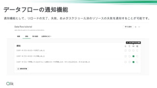 データフローの通知機能
通知機能として、リロードの完了、失敗、およびスケジュール済のリソースの失敗を通知することが可能です。
 