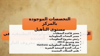 ‫في‬ ‫التطبيقية‬ ‫للتكنولوجيا‬ ‫المتخصص‬ ‫المعهد‬
‫الجديدة‬ ‫التقنيات‬
‫الدار‬ ‫معروف‬ ‫سيدي‬ ‫اإلعالم‬ ‫و‬ ‫لالتصال‬
‫البيضاء‬
•
‫المعطيات‬ ‫قاعدة‬ ‫مسير‬
•
‫المعلوماتية‬ ‫المعدات‬ ‫مسير‬
•
‫المعلوميات‬ ‫مشروع‬ ‫رئيش‬
•
‫ومبرمج‬ ‫معد‬
J2EE-JA
•
‫المعلوماتية‬ ‫االنظمة‬ ‫مبرمج‬
Mainframe
•
‫البصرية‬ ‫السمعية‬ ‫الخدع‬ ‫مركب‬
•
‫المعتمدة‬ ‫الشبكات‬ ‫تقني‬
‫الموجودة‬ ‫التخصصات‬
‫بالمركز‬
‫التأهيل‬ ‫مستوى‬
 